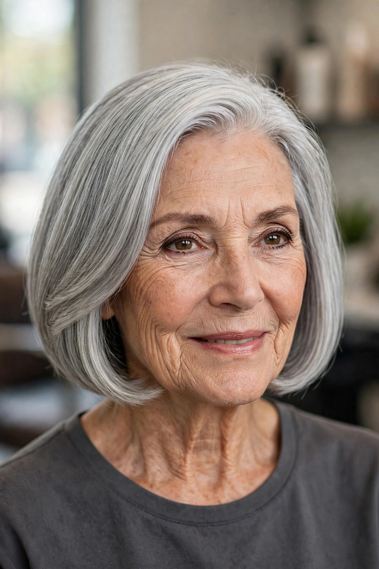 Elegant Silver Bob with Gloss on a woman over 50 - short hairstyle idea 34