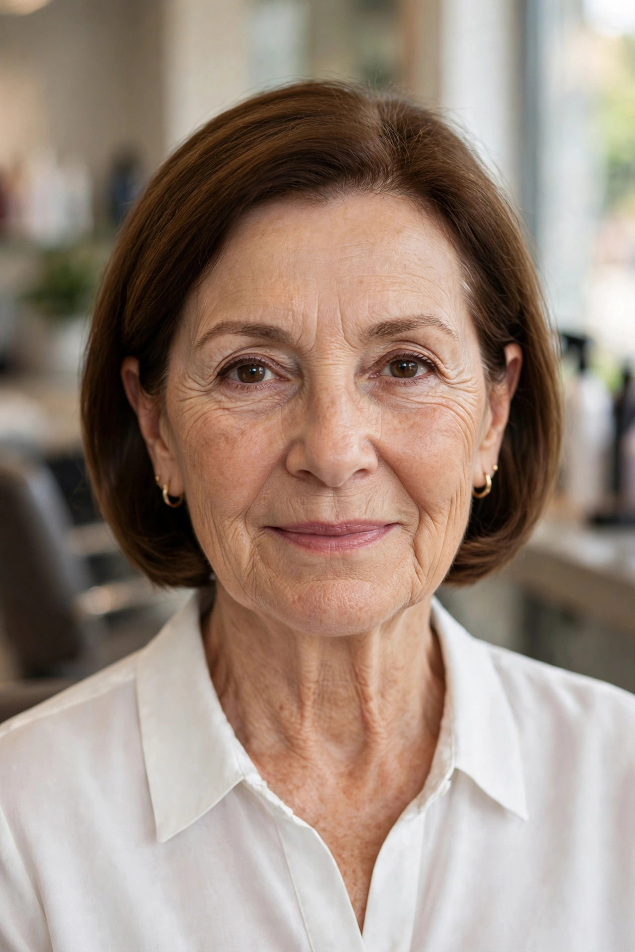 Neat Bob Tucked Behind the Ears on a woman over 50 - short hairstyle idea 36