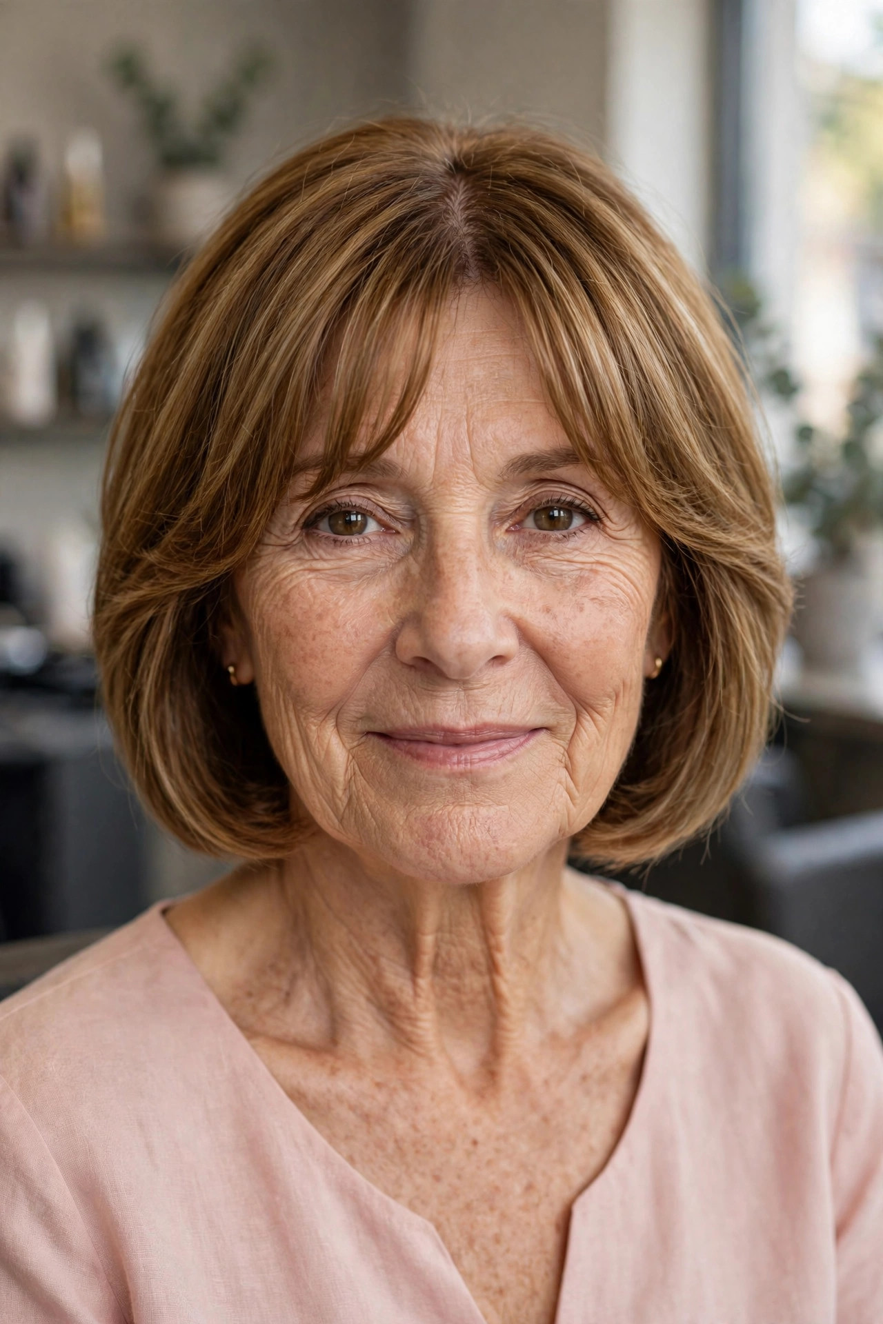 Short Bob with Curtain Bangs on a woman over 50 - short hairstyle idea 39
