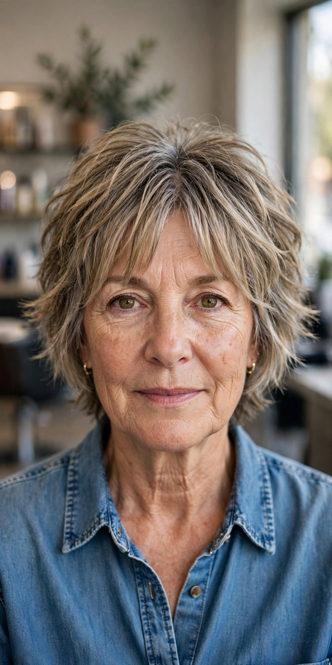 Short Shag with Curtain Bangs on a woman over 50 - short hairstyle idea 7