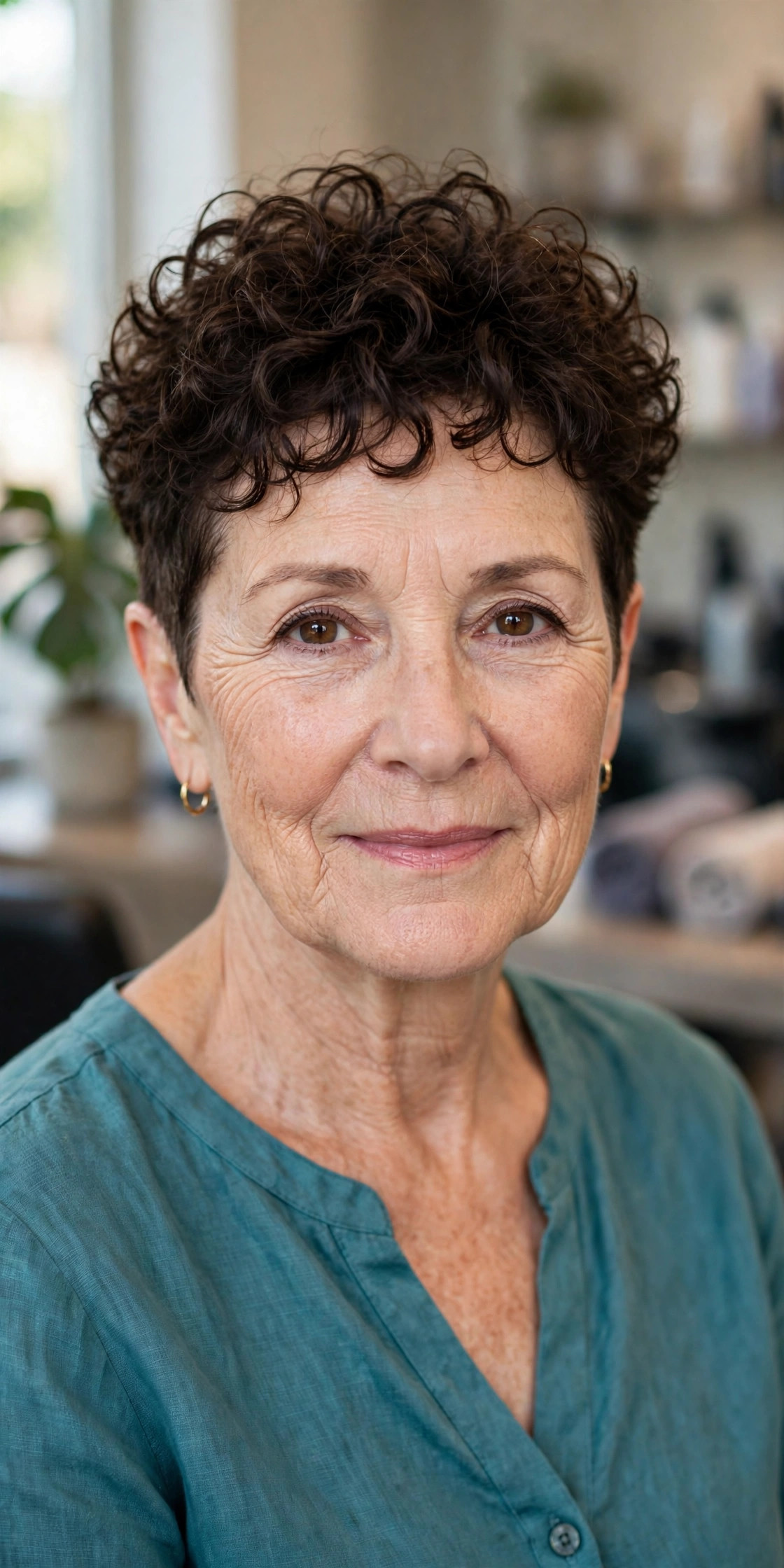 Curly Pixie with a Longer Top on a woman over 50 - short hairstyle idea 9