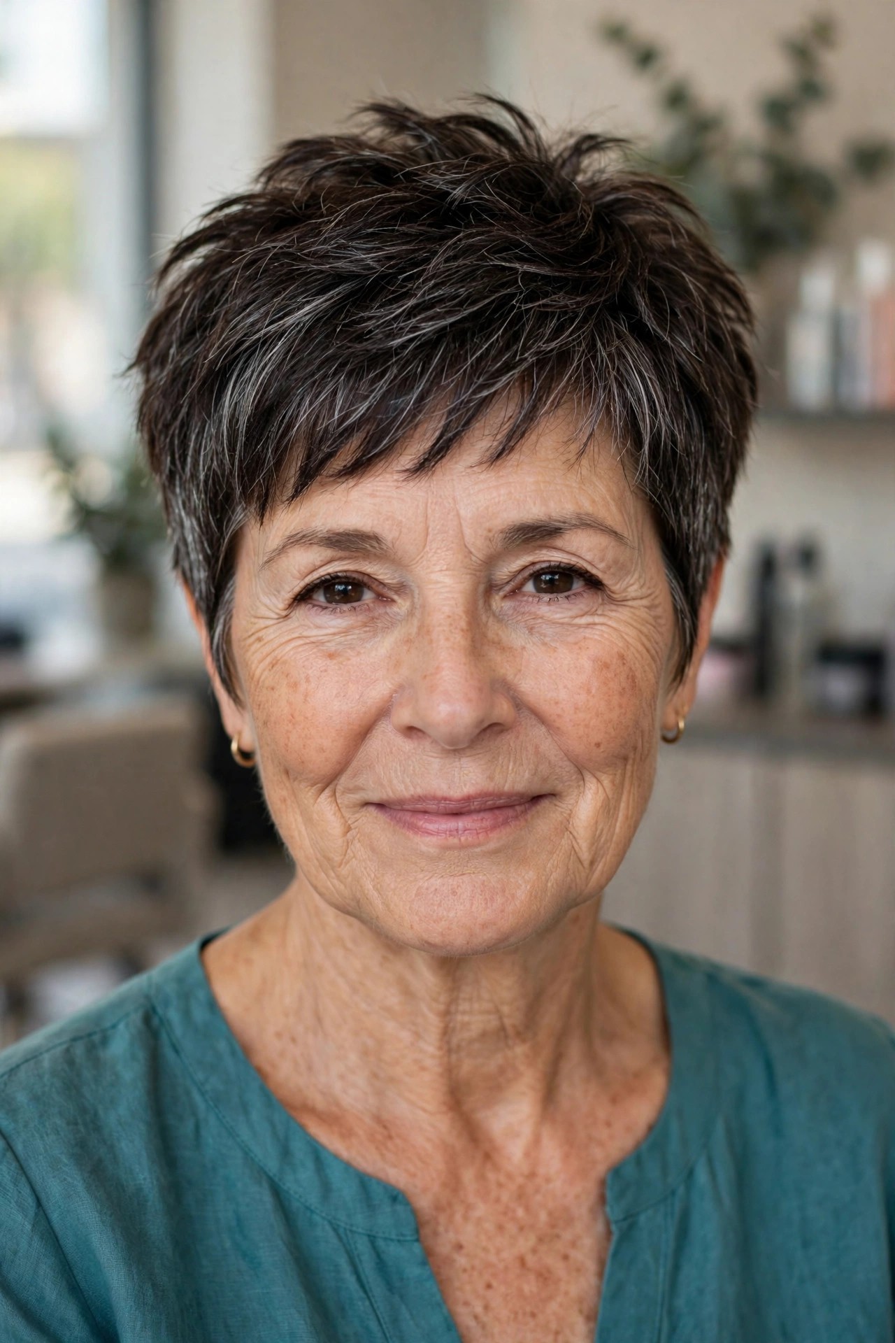 Textured Pixie with Tapered Sides - short hairstyle for a woman over 50 with thick coarse hair