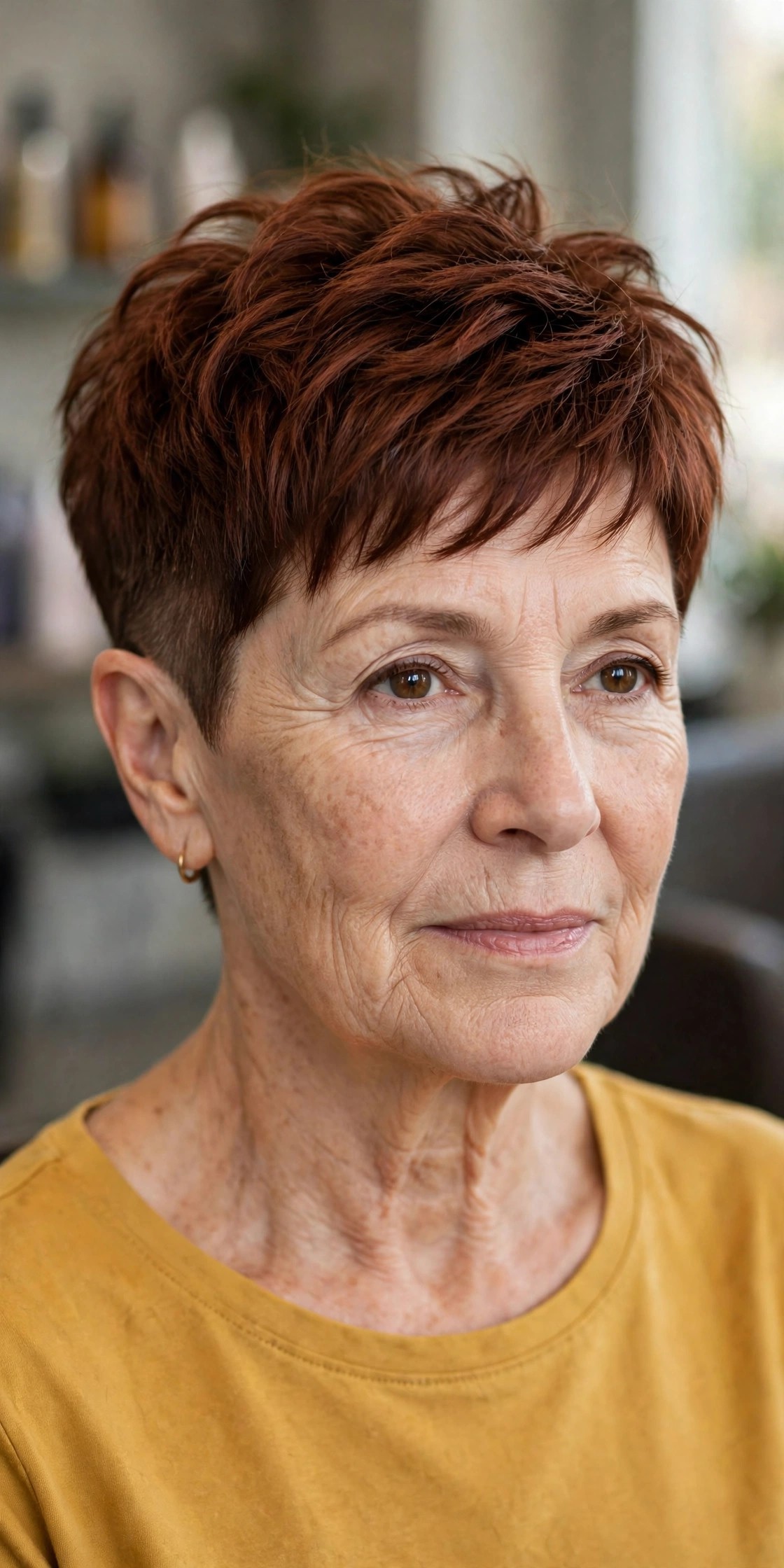 Undercut Pixie - short hairstyle for a woman over 50 with thick coarse hair
