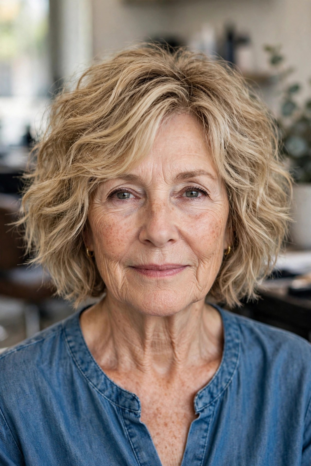 Tousled Textured Bob - short hairstyle for a woman over 50 with thick coarse hair