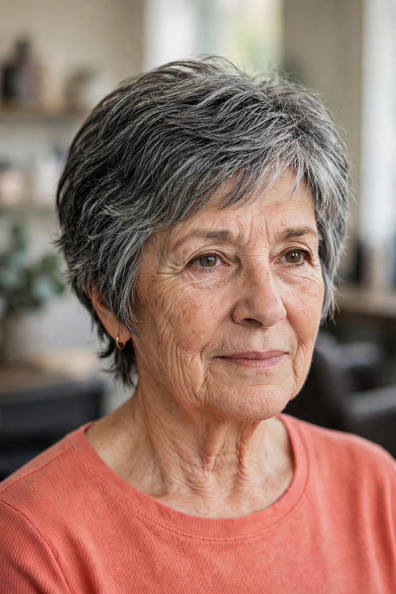 Short Layered Cut with Razored Ends - short hairstyle for a woman over 50 with thick coarse hair