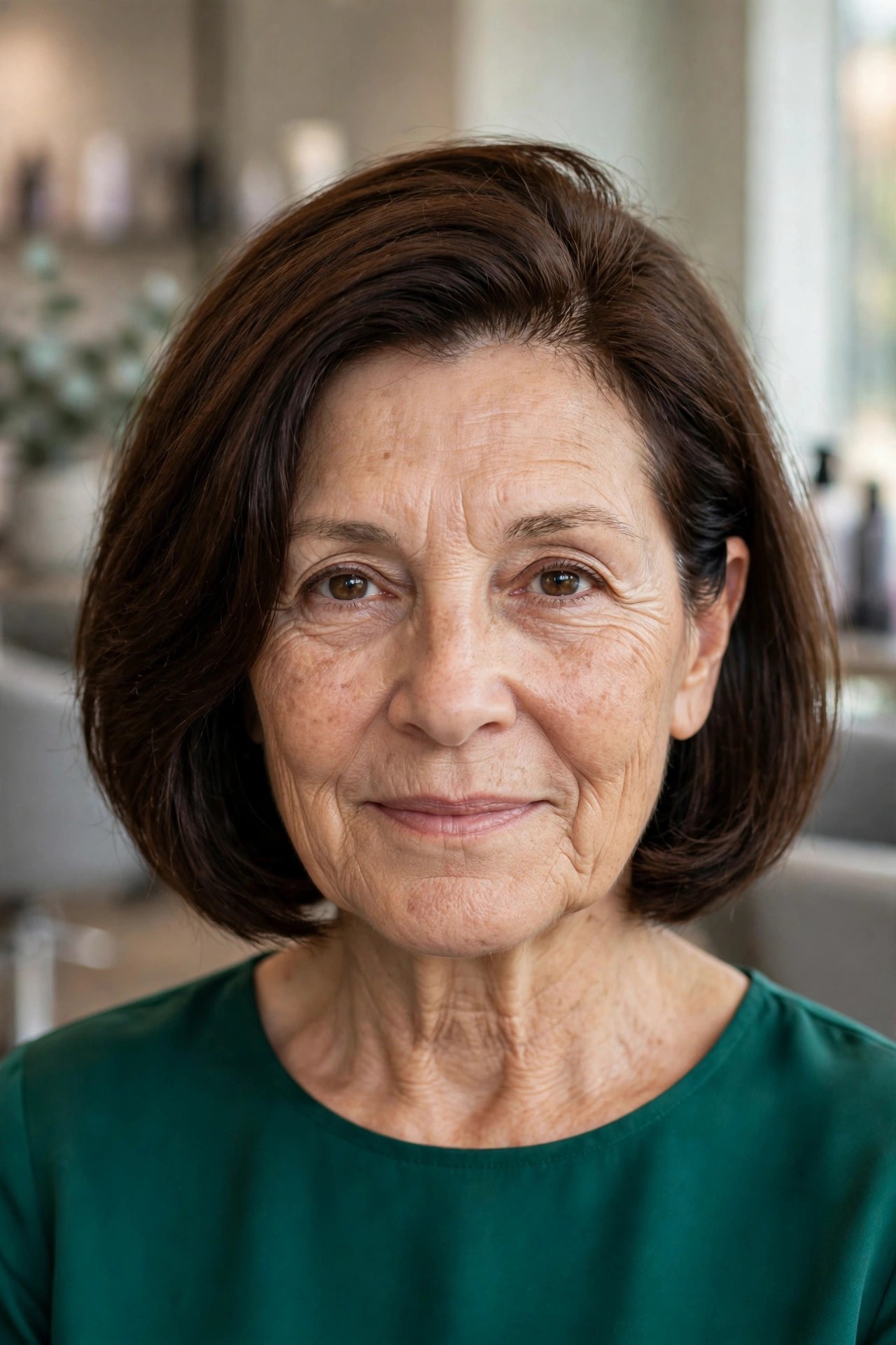 Chin-Length Bob with Deep Side Part - short hairstyle for a woman over 50 with thick coarse hair