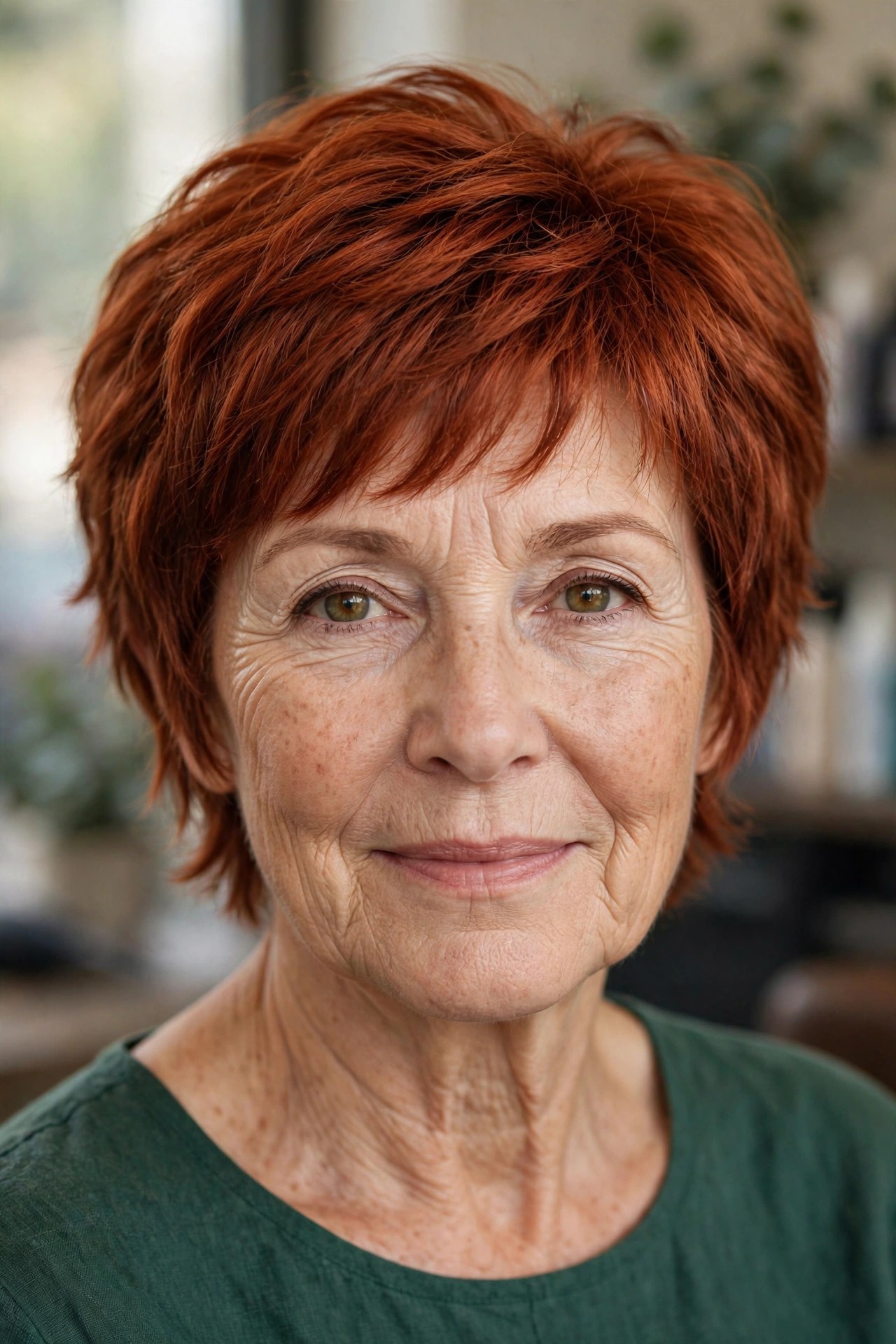 Ear-Length Feathered Pixie - short hairstyle for a woman over 50 with thick coarse hair
