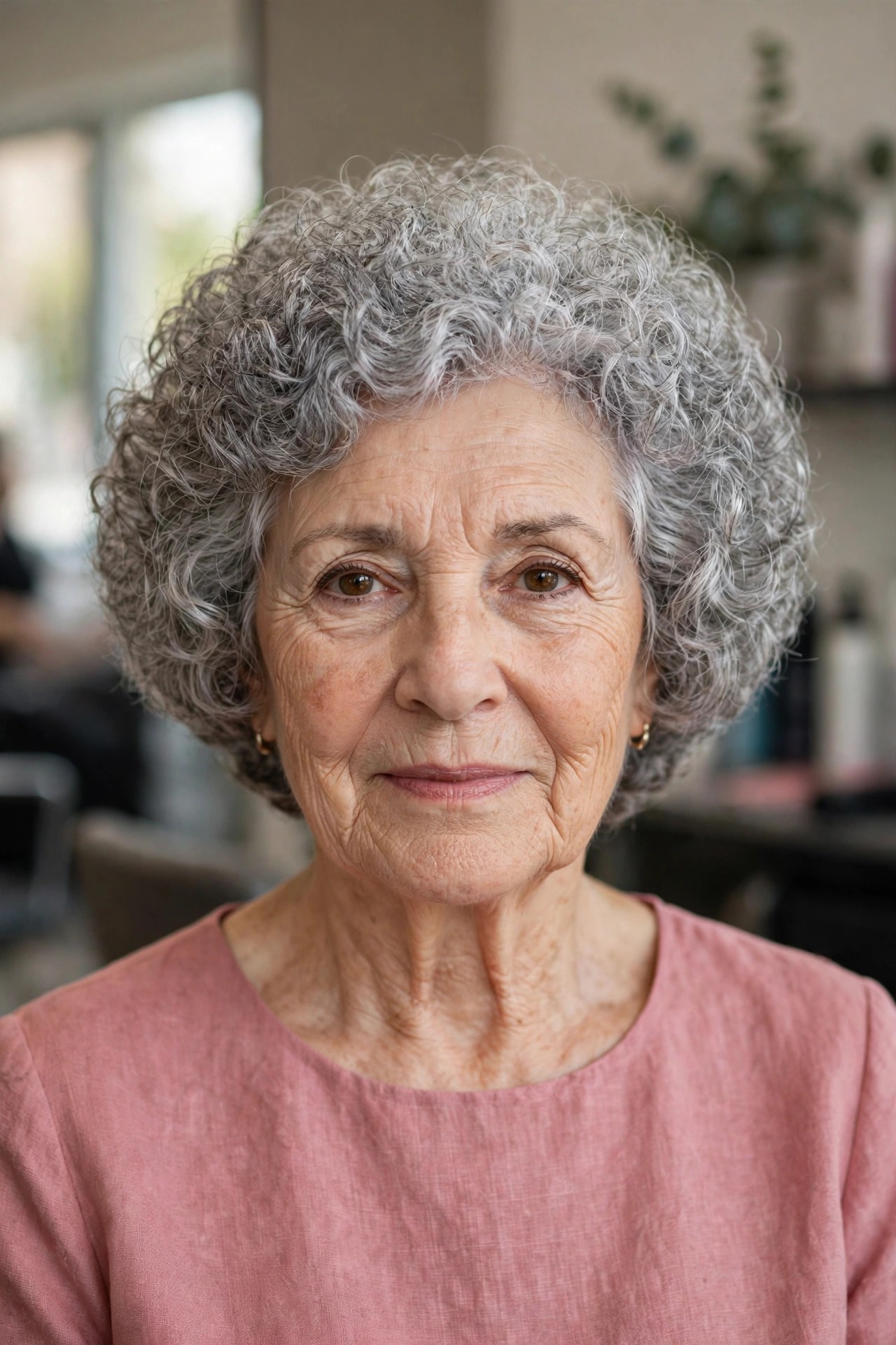 Short Rounded Curly Bob - short hairstyle for a woman over 50 with thick coarse hair