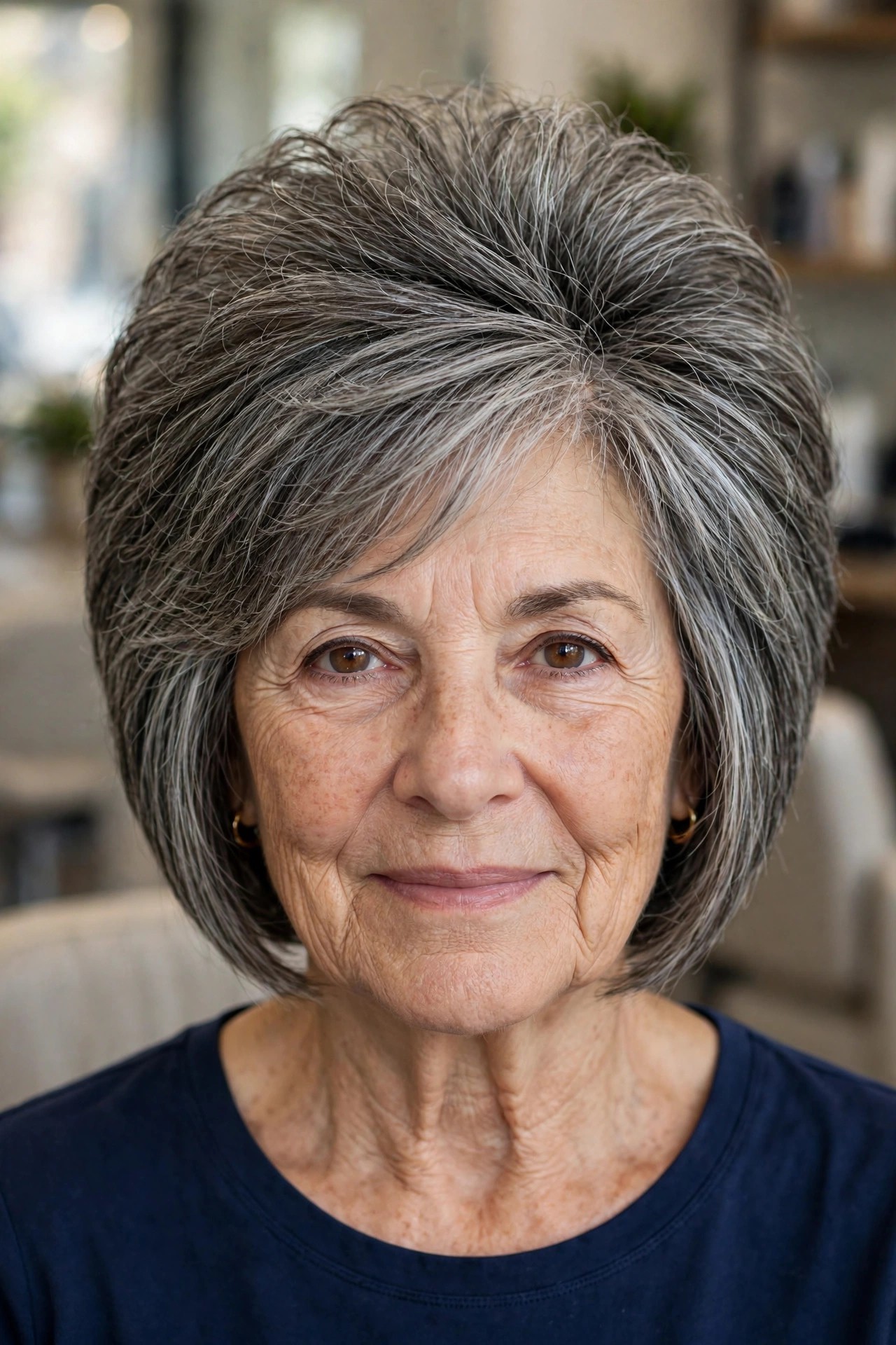 Graduated Stacked Bob - short hairstyle for a woman over 50 with thick coarse hair