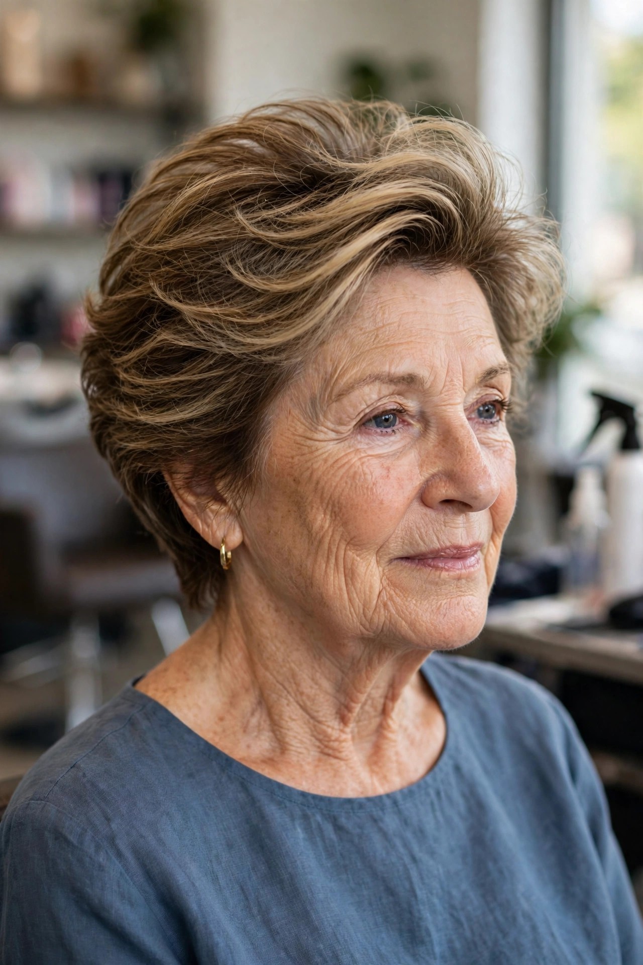 Back-Swept Feathered Crop - short hairstyle for a woman over 50 with thick coarse hair