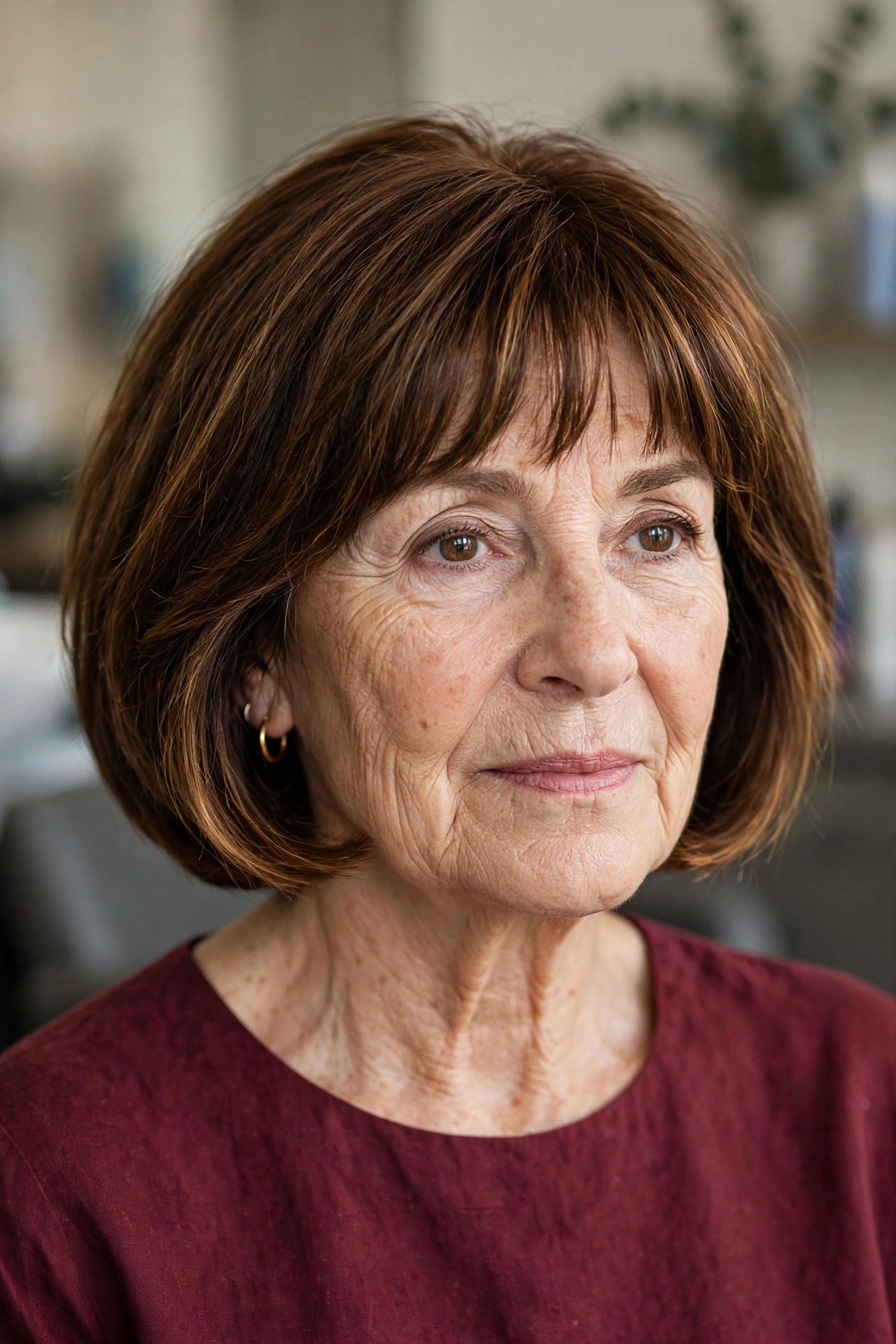 French Bob with Softened Blunt Ends - short hairstyle for a woman over 50 with thick coarse hair
