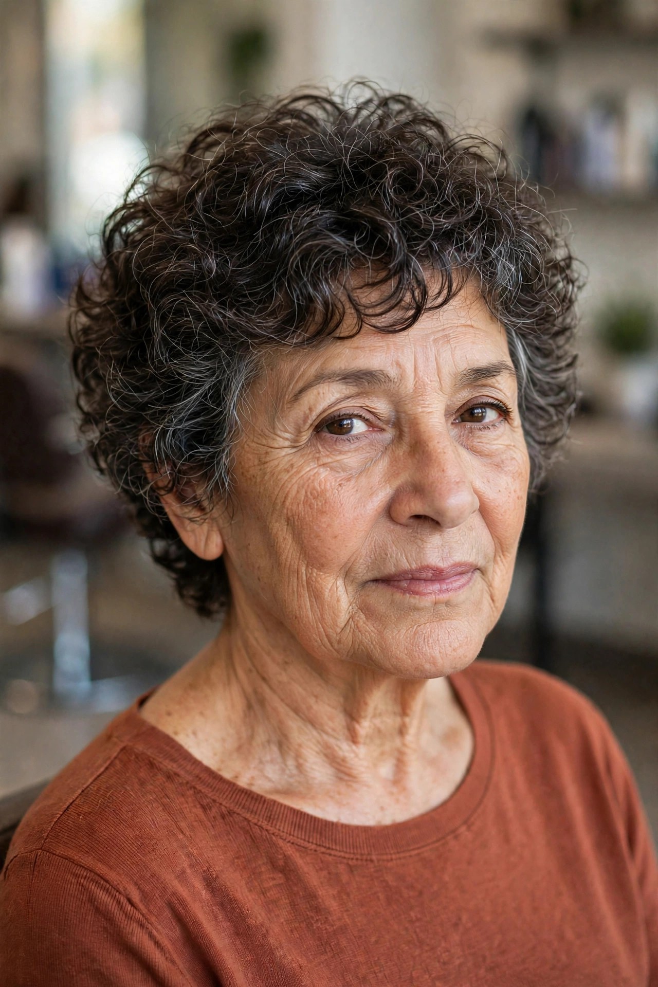 Short Curly Shag - short hairstyle for a woman over 50 with thick coarse hair