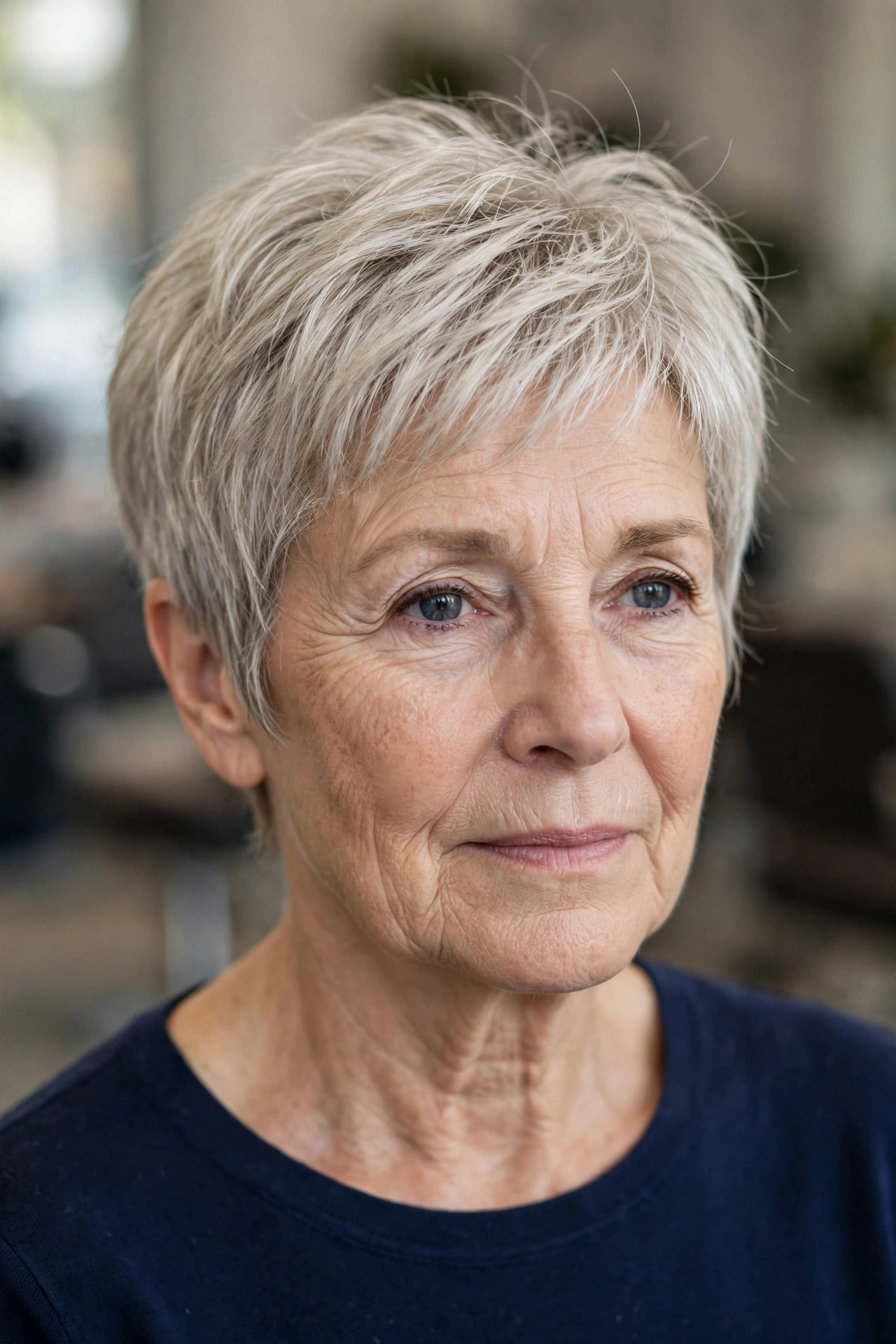 Layered Pixie with a Lifted Crown - short layered haircut for thinning hair on a woman over 50