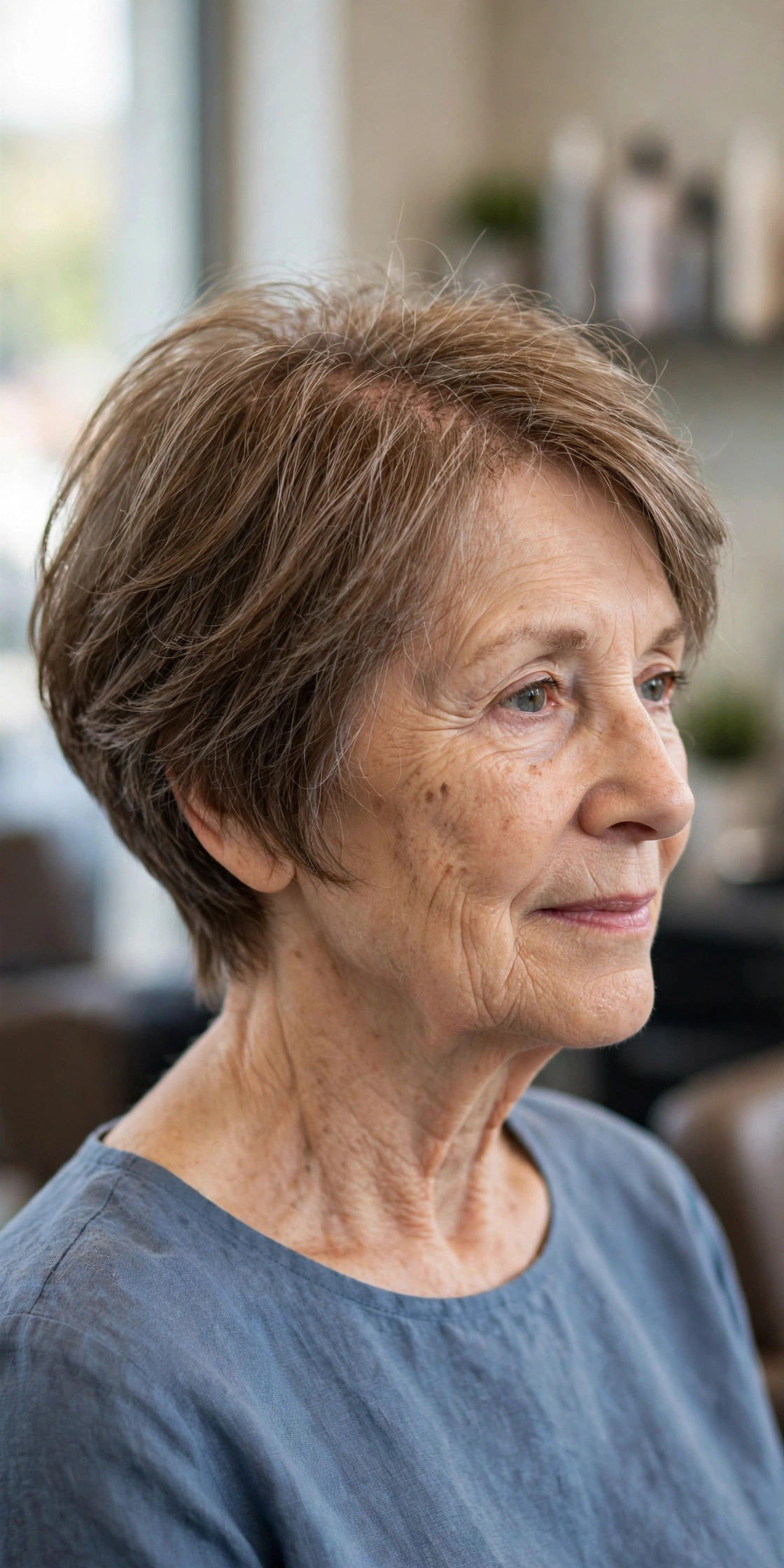 Soft Layered Wedge Cut - short layered haircut for thinning hair on a woman over 50