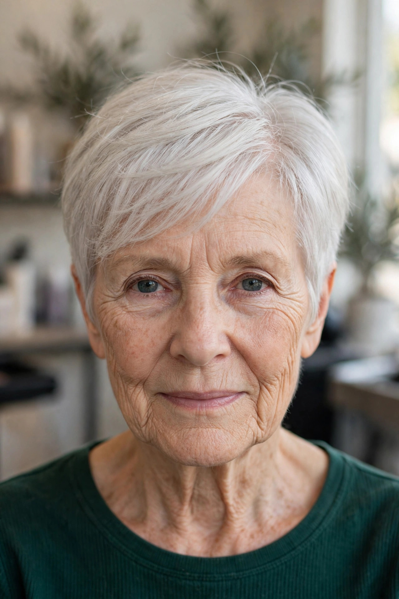 Airy Layered Pixie with a Side Part - short layered haircut for thinning hair on a woman over 50