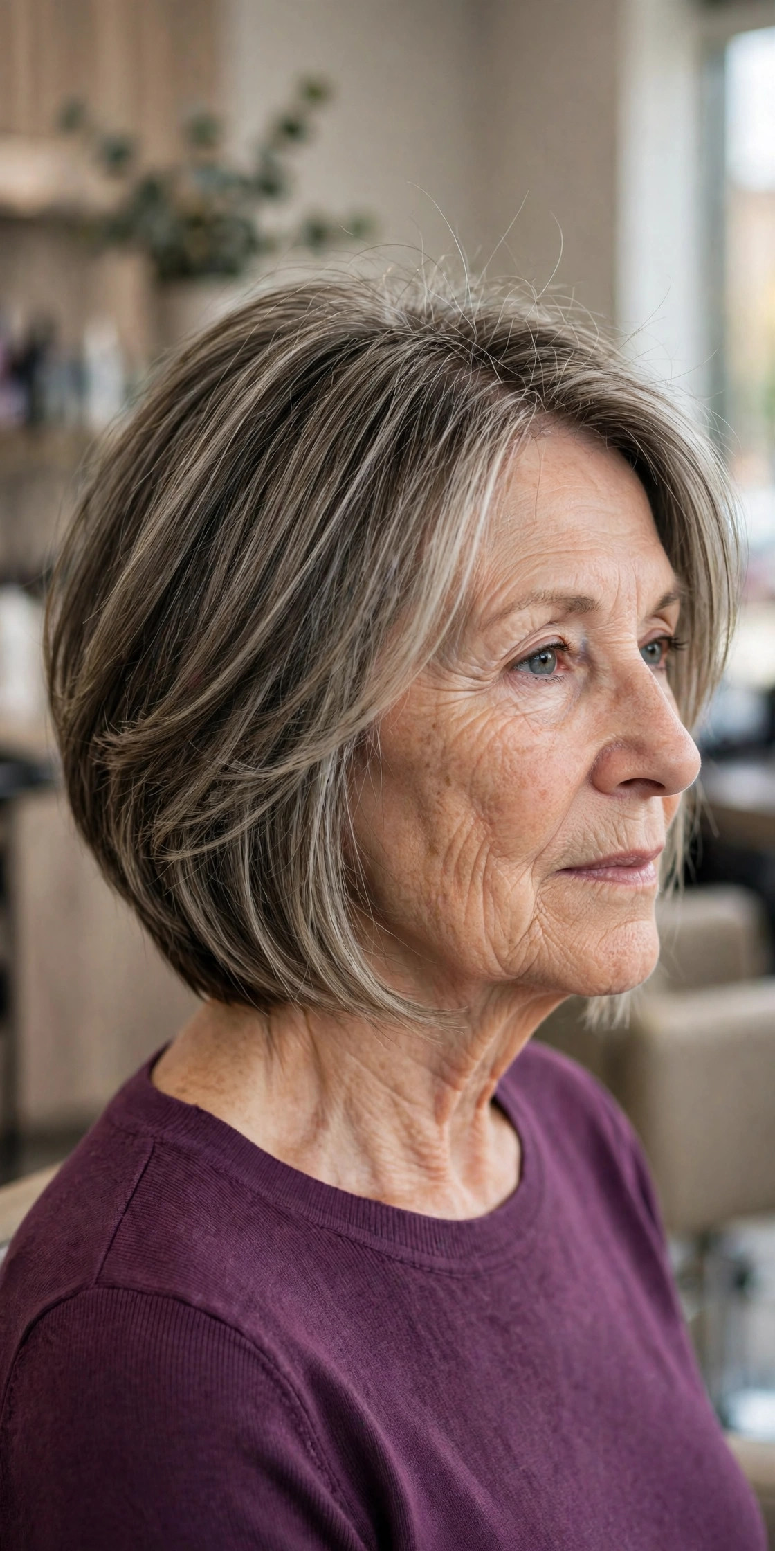 Graduated Layered Bob - short layered haircut for thinning hair on a woman over 50