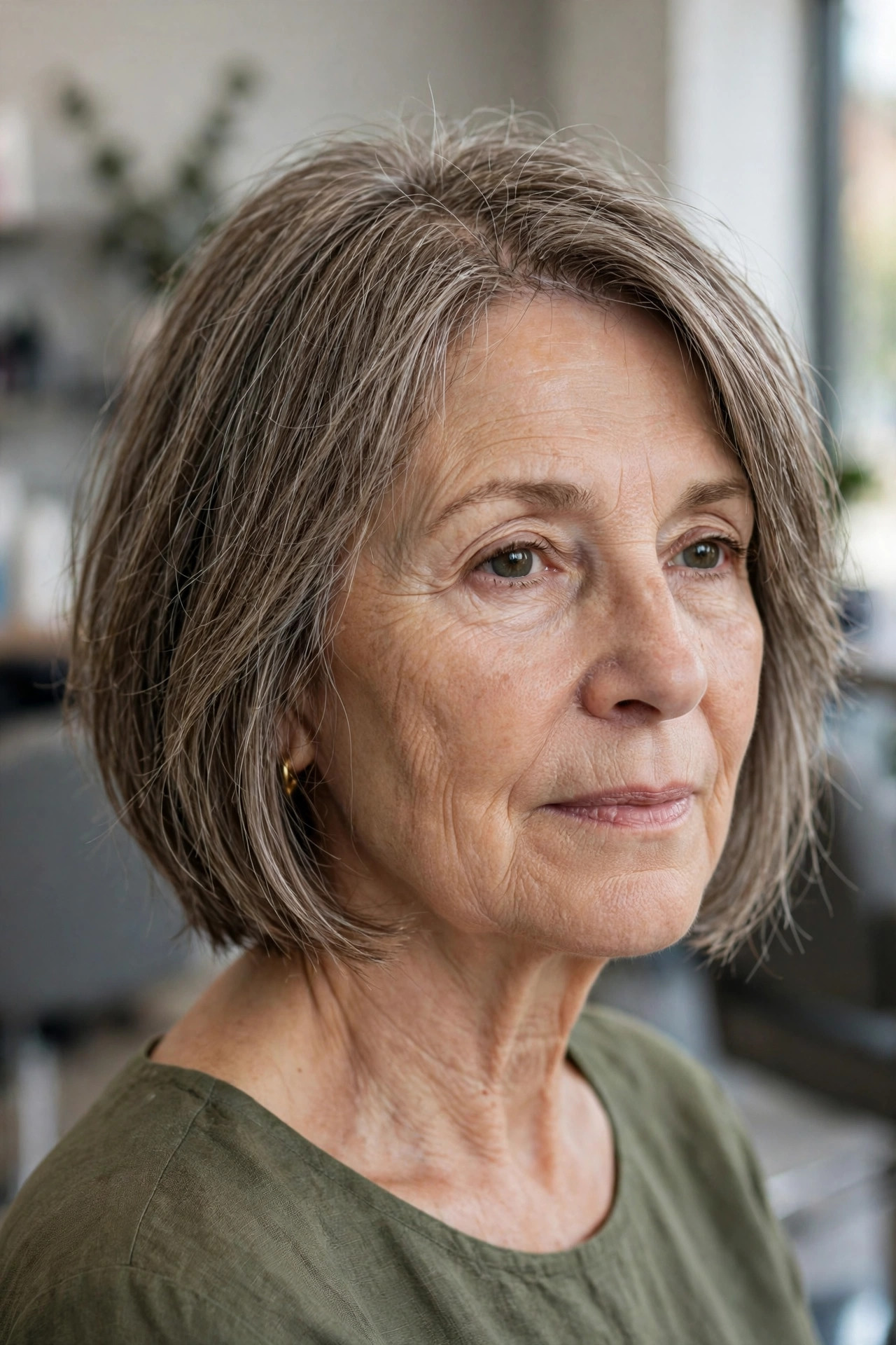 Razor-Cut Layered Bob - short layered haircut for thinning hair on a woman over 50