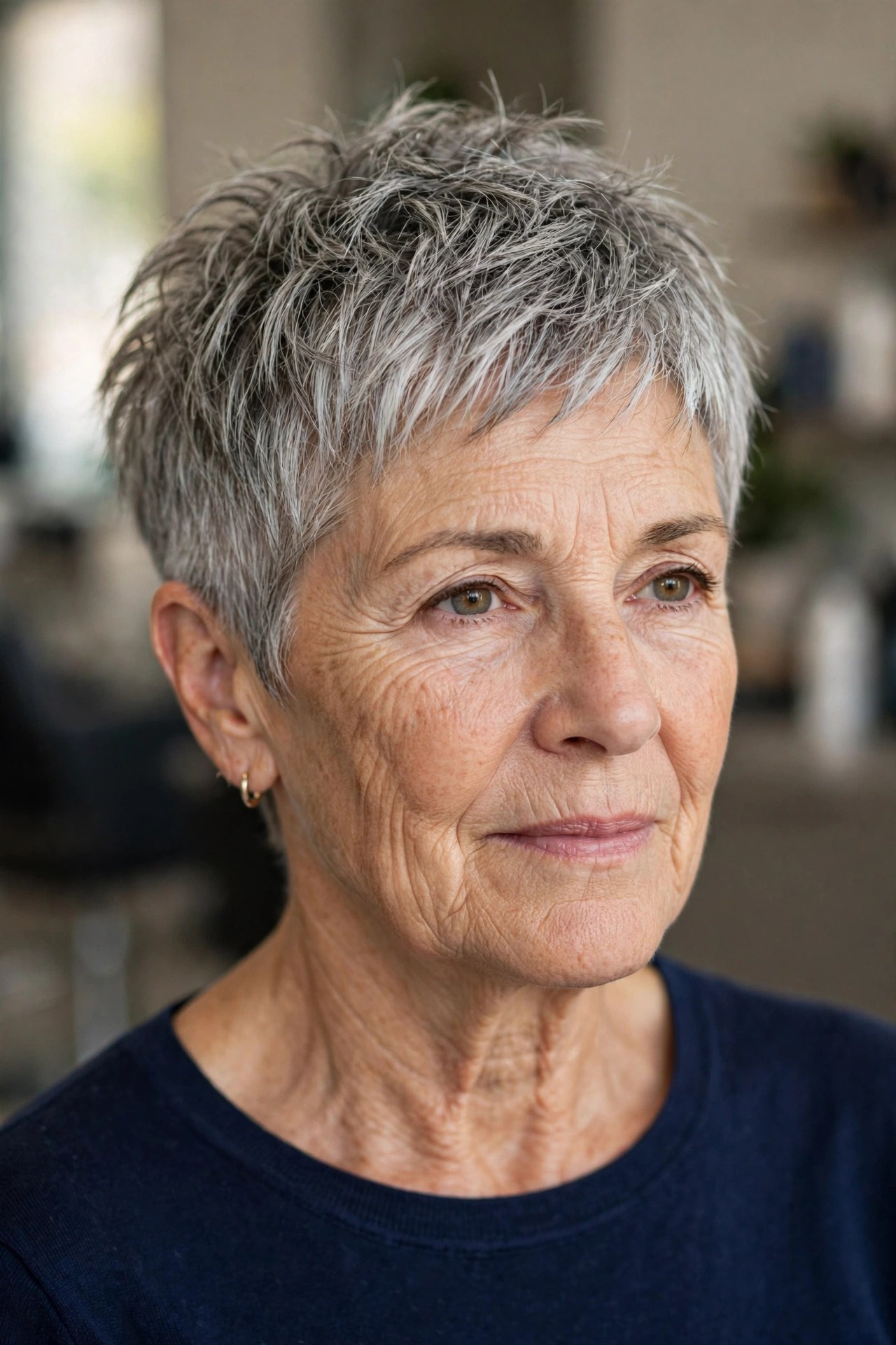 Piecey Textured Pixie Crop on a woman over 50 - short textured haircut idea 1