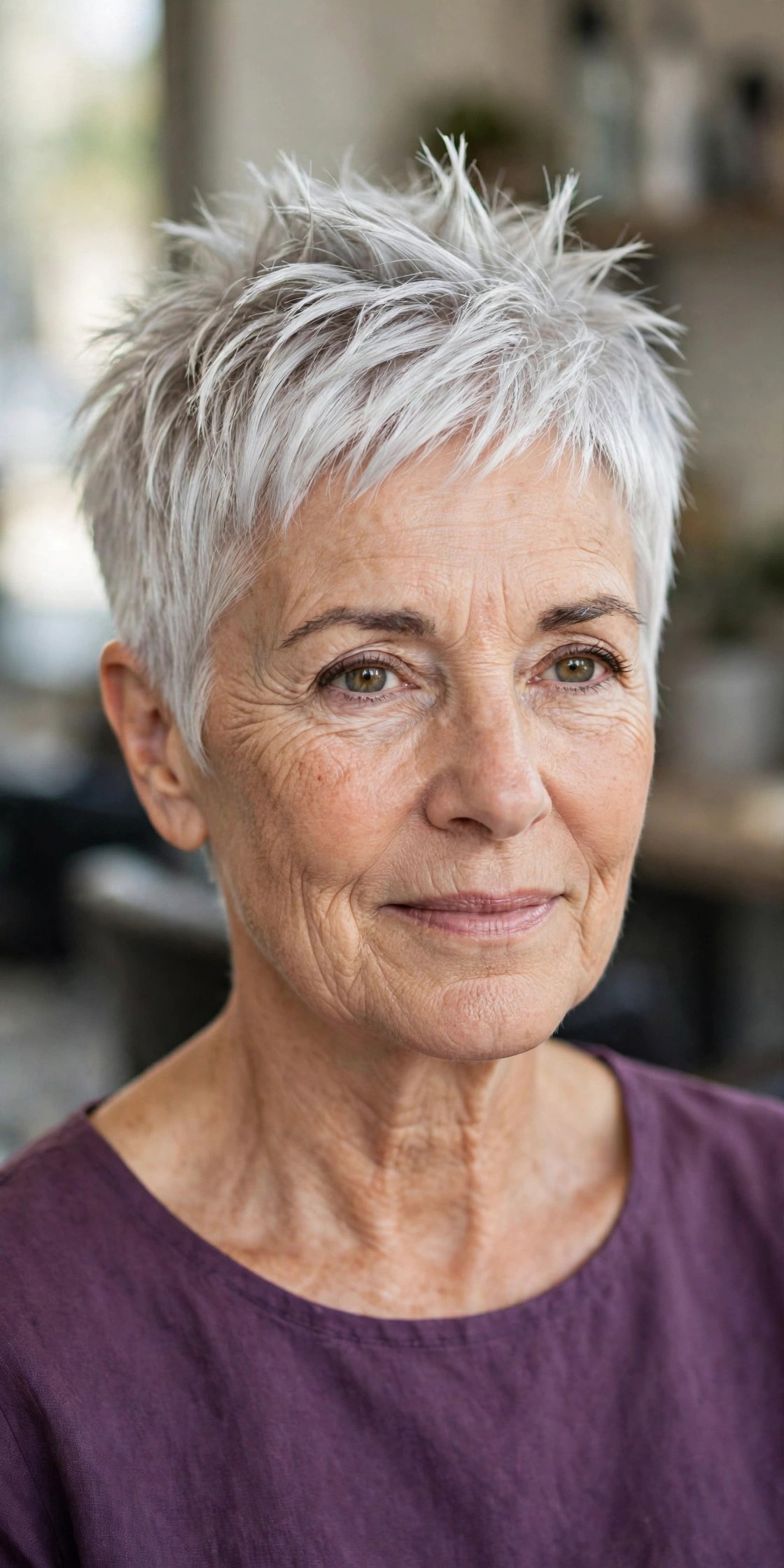 Spiky Textured Crown Pixie on a woman over 50 - short textured haircut idea 11