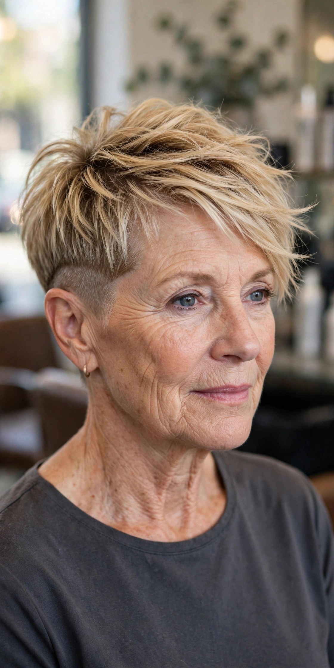 Textured Pixie with a Soft Undercut on a woman over 50 - short textured haircut idea 13