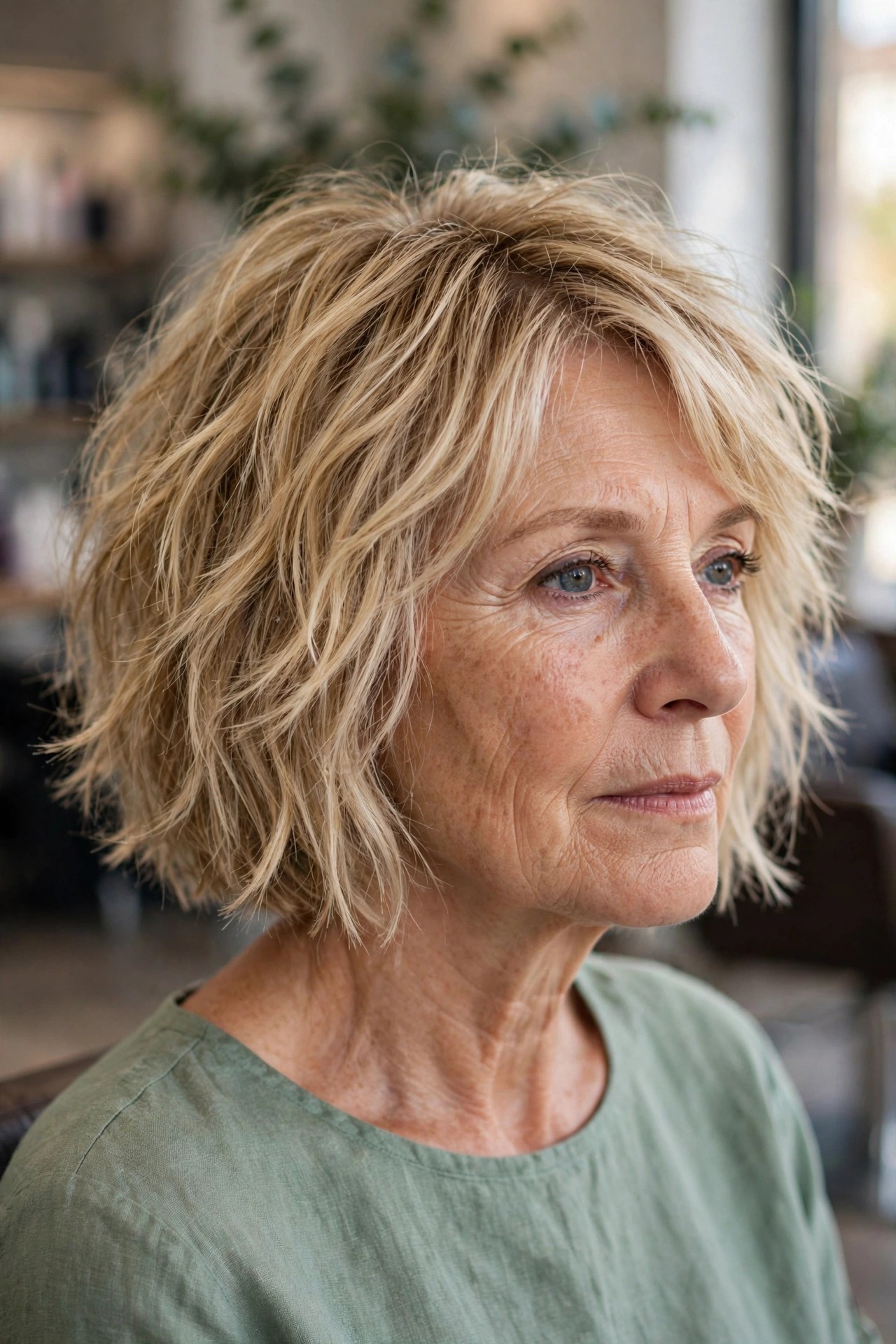 Razored Textured Bob on a woman over 50 - short textured haircut idea 3