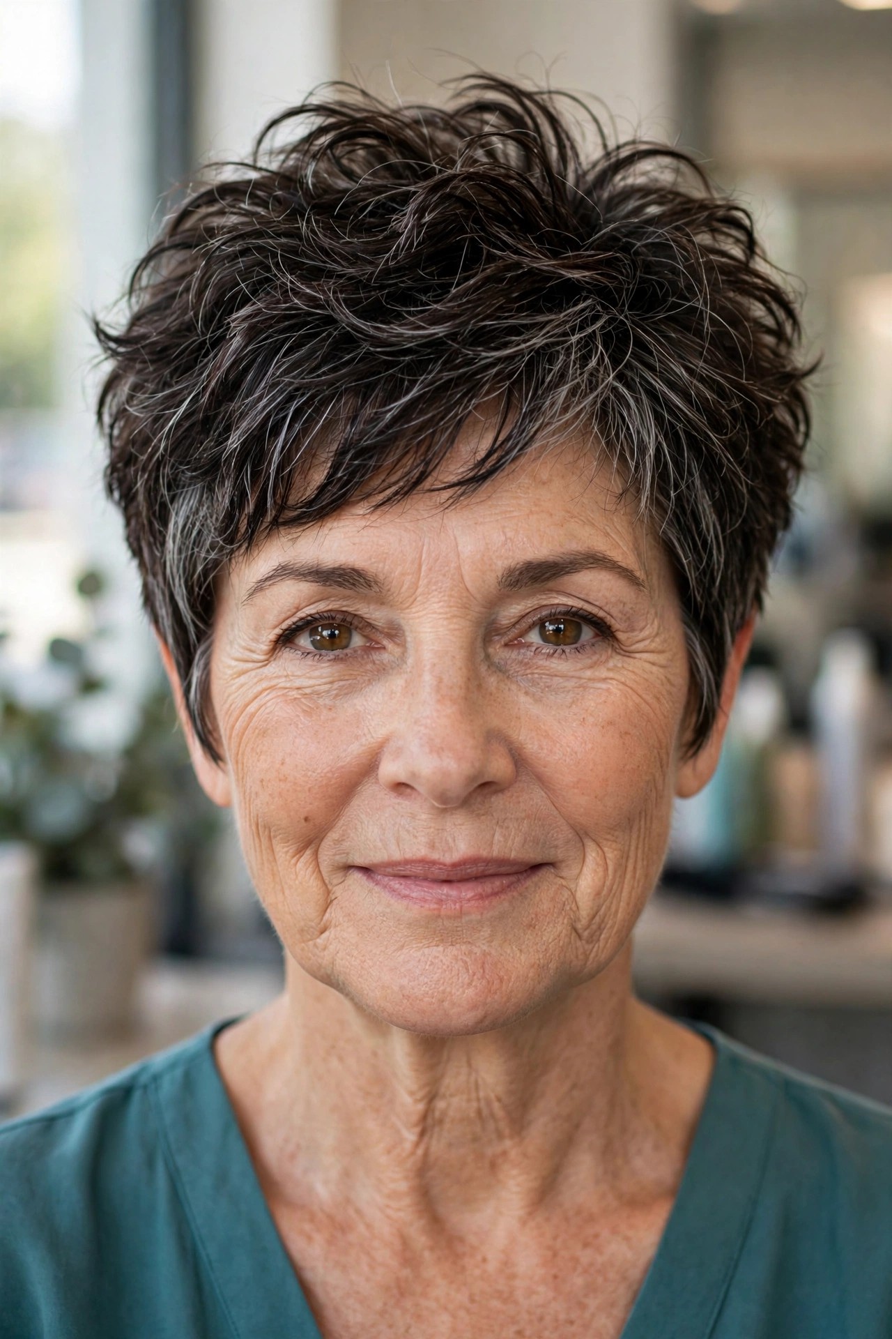 Wash-and-Go Textured Pixie for Thick Hair on a woman over 50 - short textured haircut idea 8