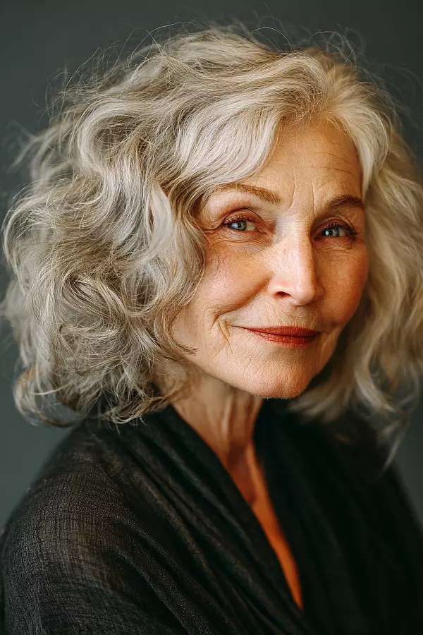 Short Wavy Bob With Defined S-Waves — short wavy gray hairstyle on a woman over 70