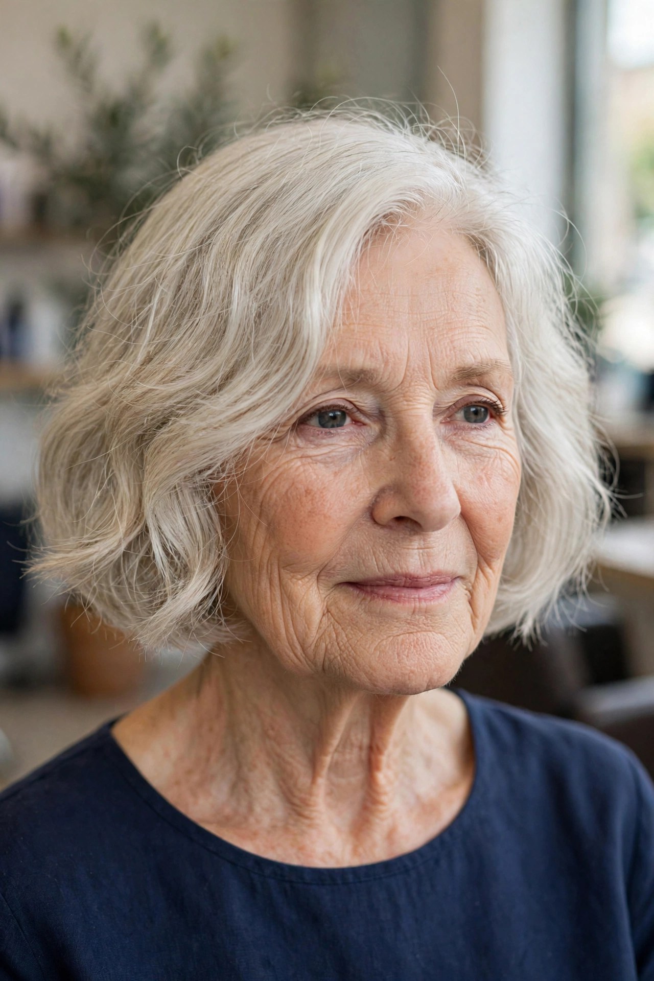 Classic Blunt-Ended Wavy Bob on a woman over 60 with fine hair