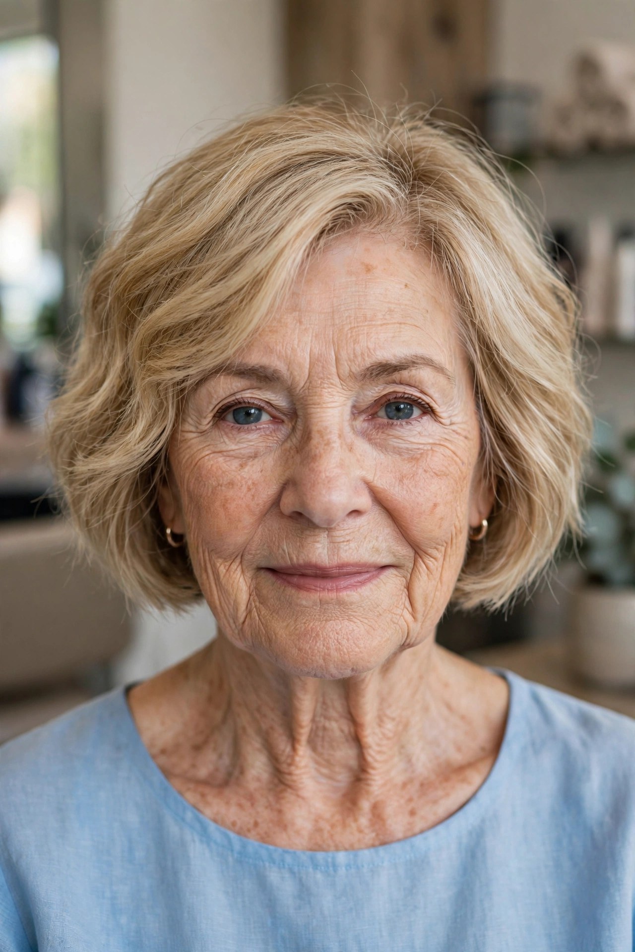 Beachy S-Wave Bob With a Blunt Perimeter on a woman over 60 with fine hair
