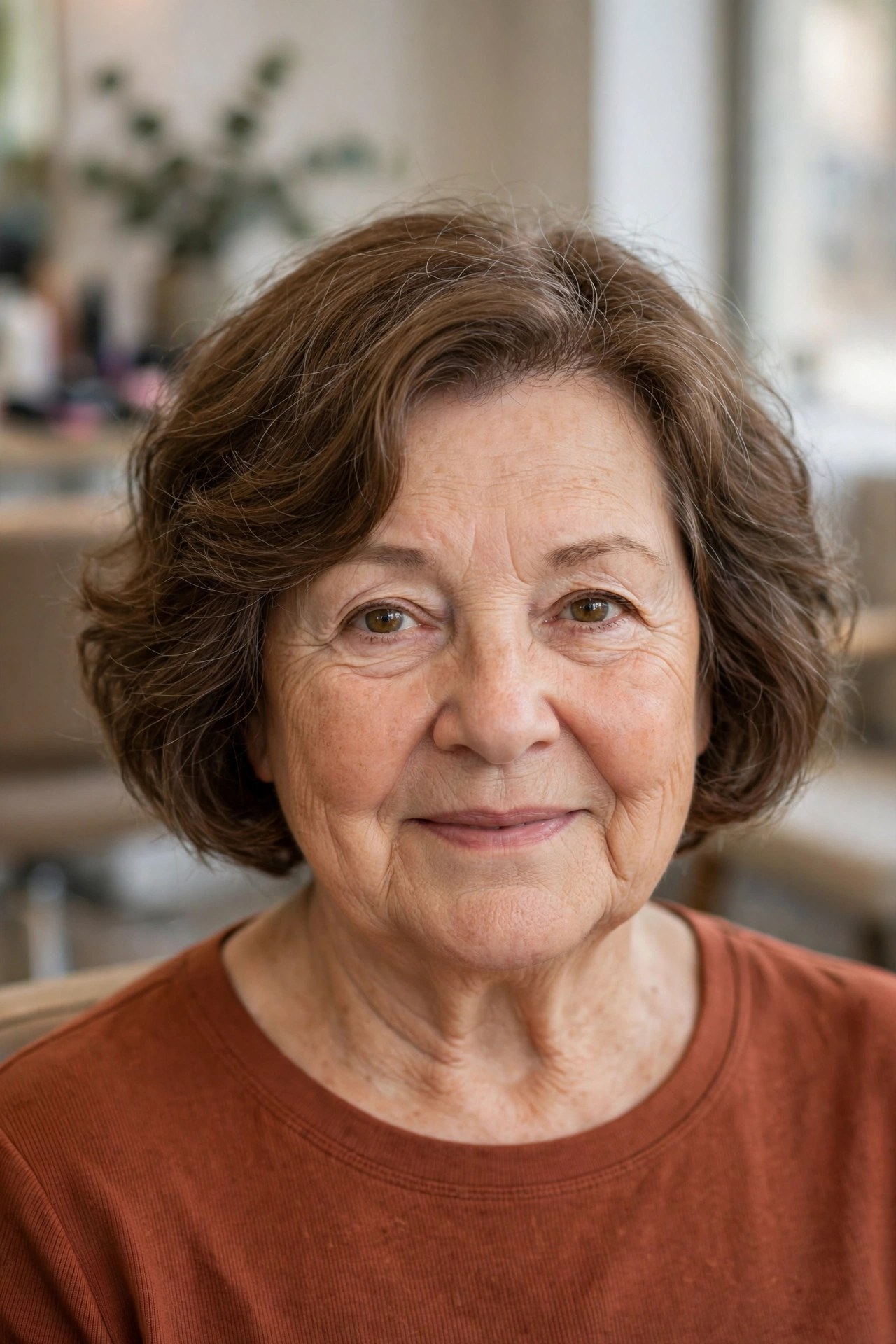 Rounded Wavy Bob for a Fuller Face Shape on a woman over 60 with fine hair