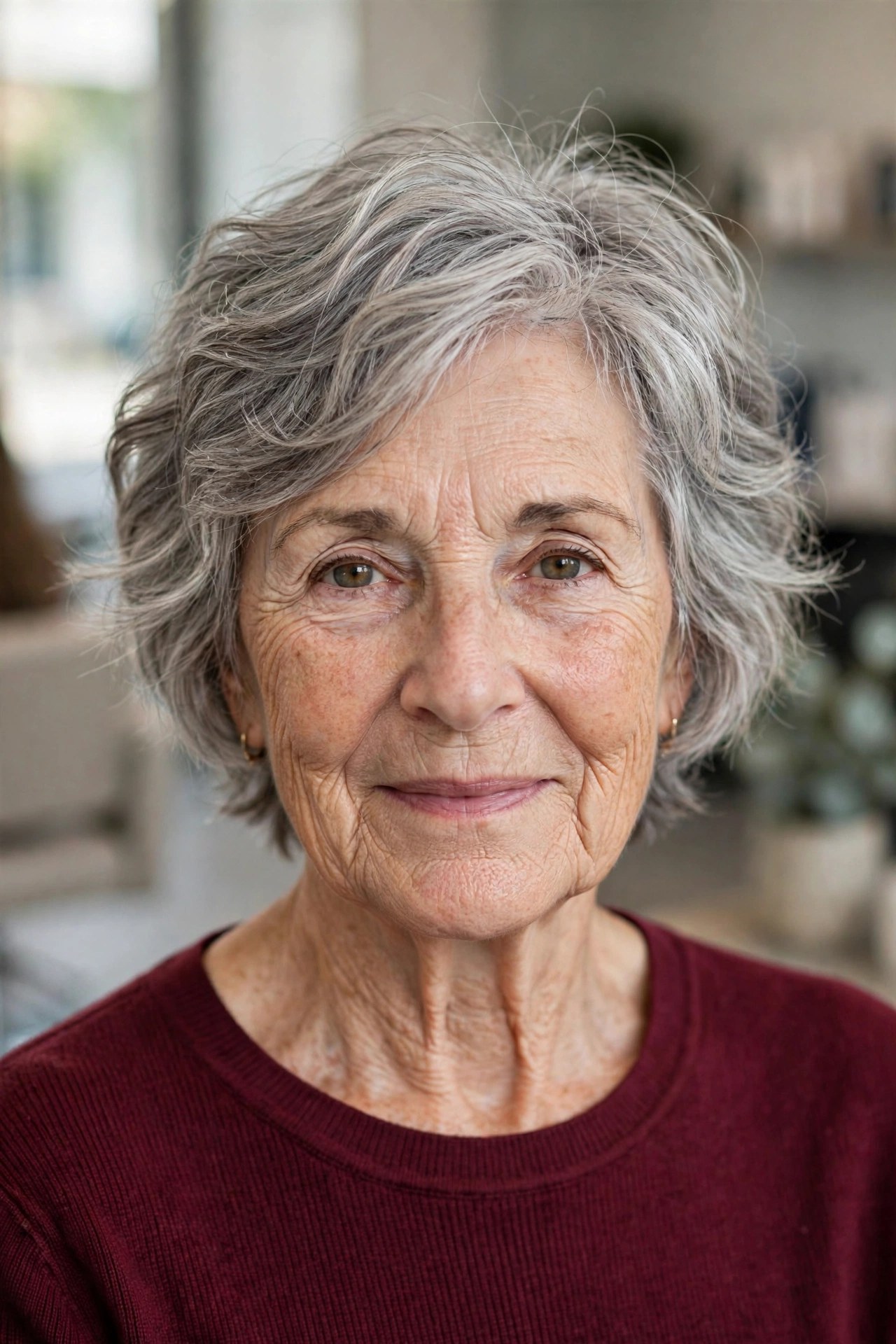 Tousled Pixie-Bob With Soft S-Waves on a woman over 60 with fine hair