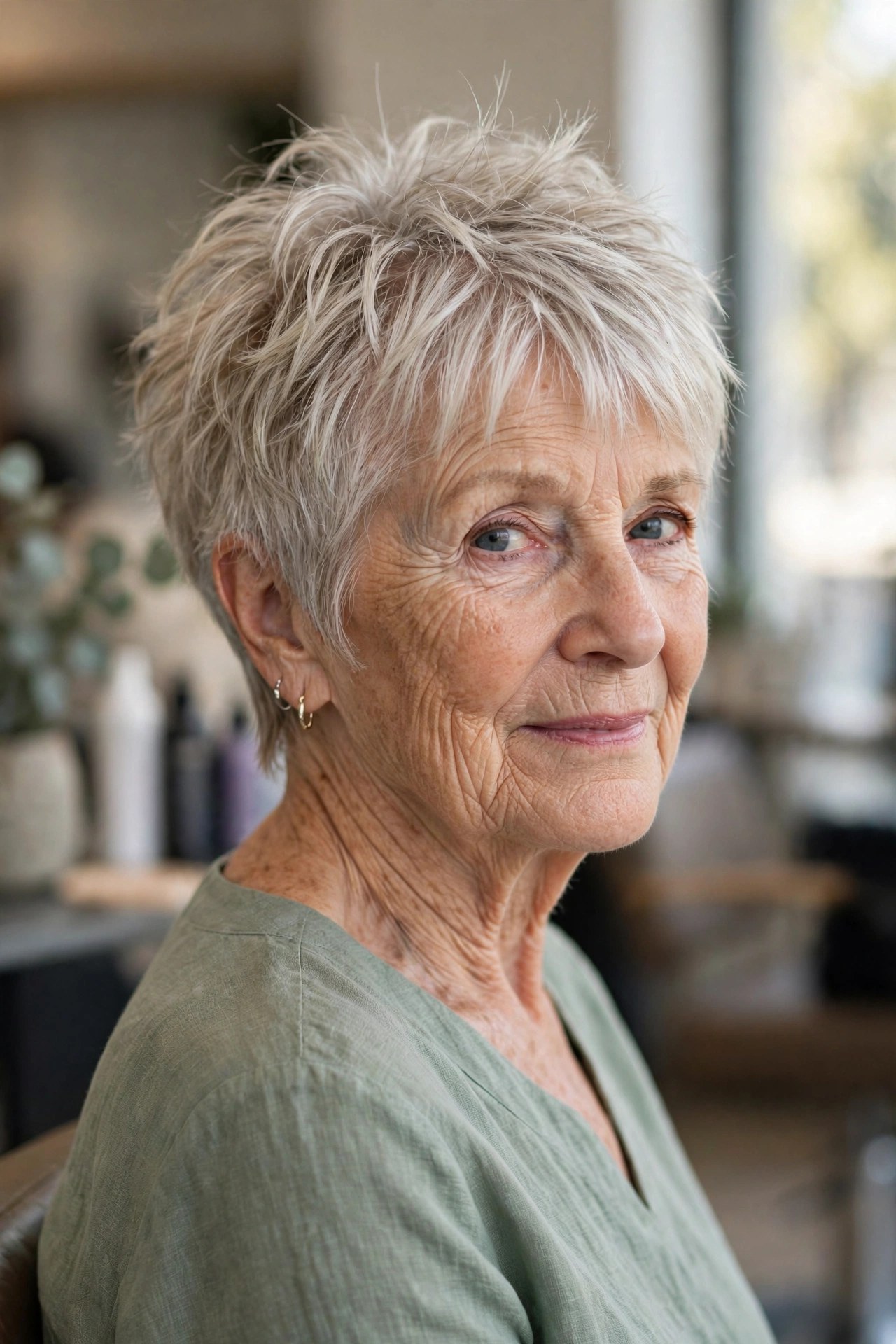 Textured Piecey Wedge for Fine Hair on a woman over 60, front view