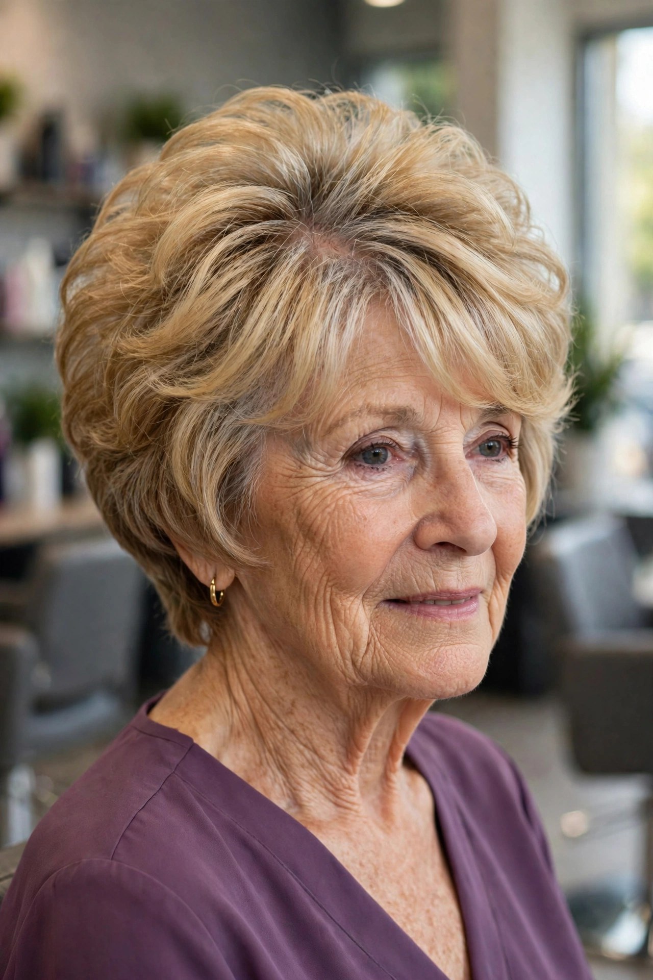 Voluminous Wedge With Side Bangs on a woman over 60, front view