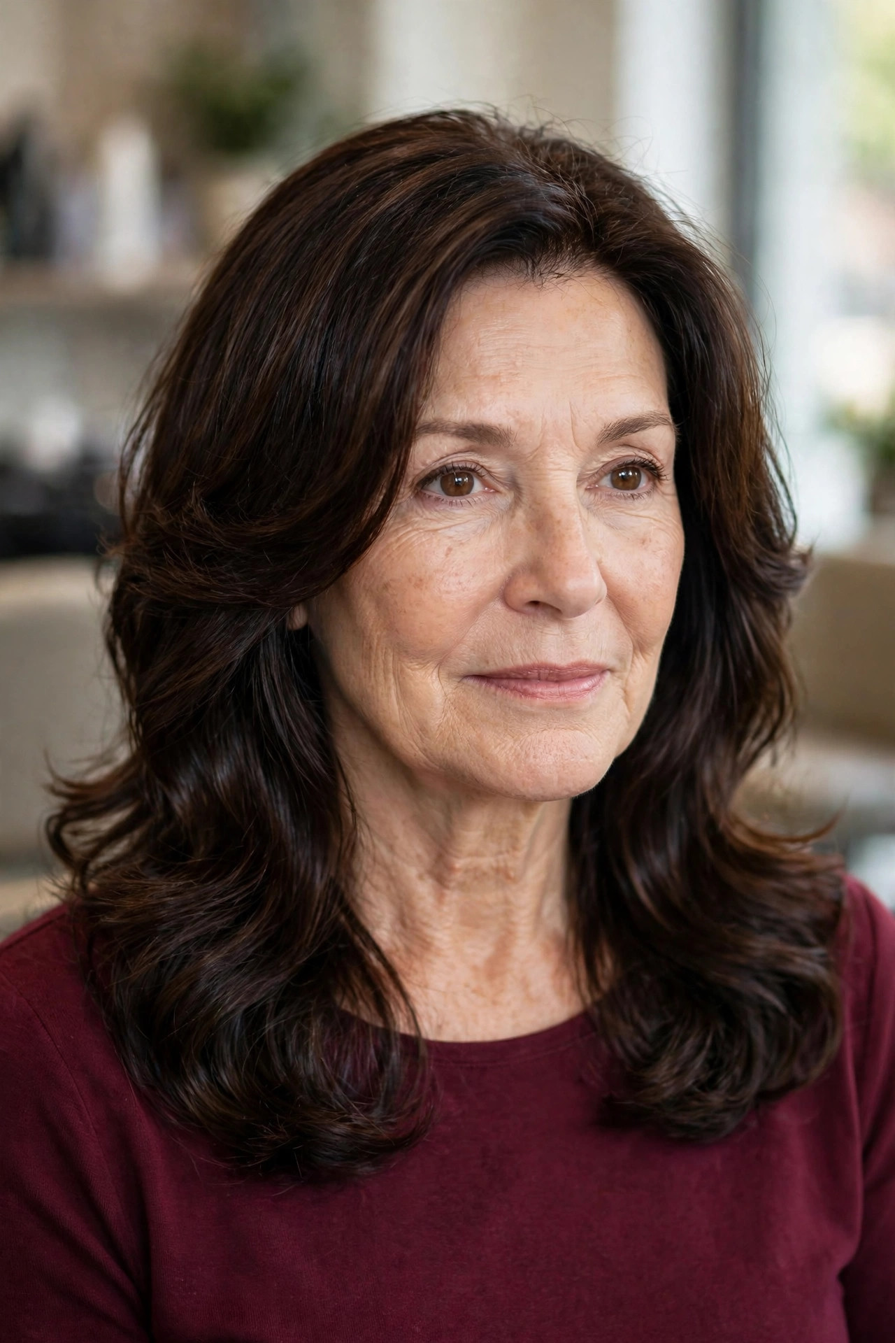 Long Layers with a Soft Blowout - shoulder length layered haircut on a woman over 50