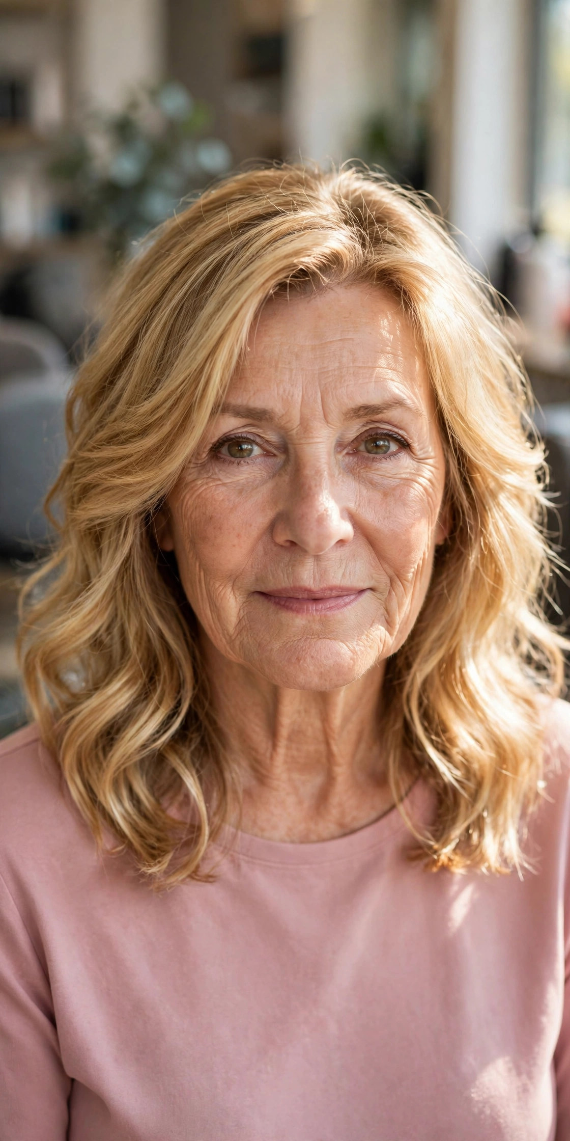 Wavy Shoulder-Length Layers in Golden Blonde - shoulder length layered haircut on a woman over 50