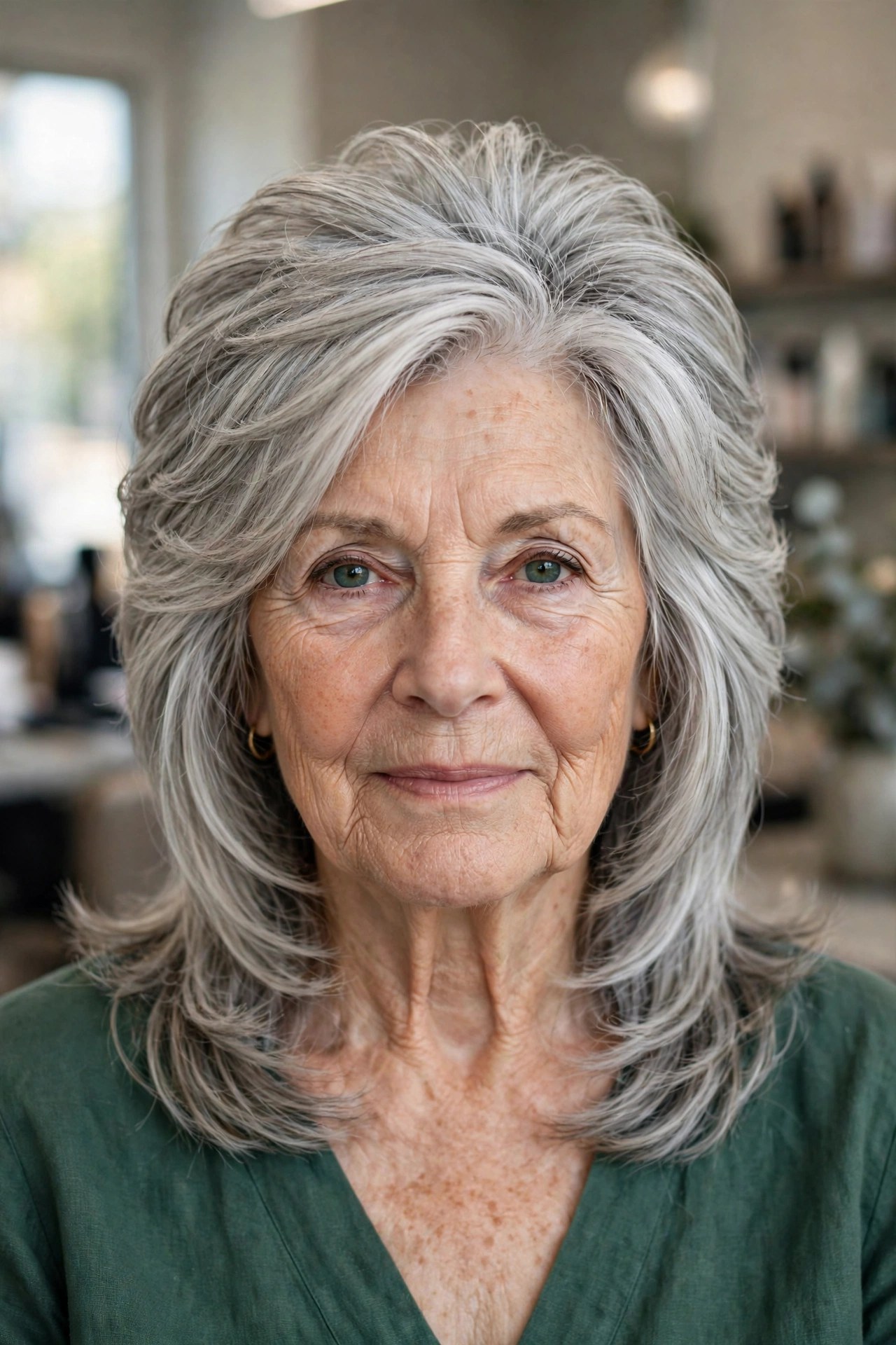 Graduated Shoulder Layers with Crown Volume - shoulder length layered haircut on a woman over 60