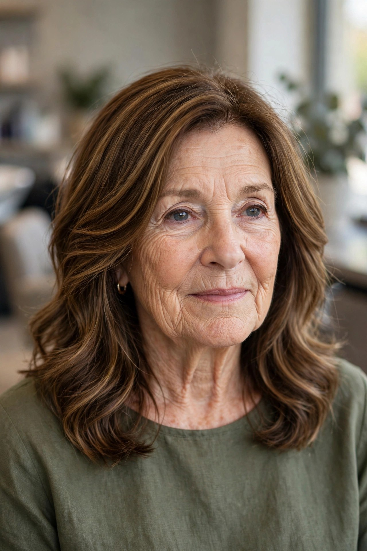 Layered Cut with Soft Dimensional Highlights - shoulder length layered haircut on a woman over 60
