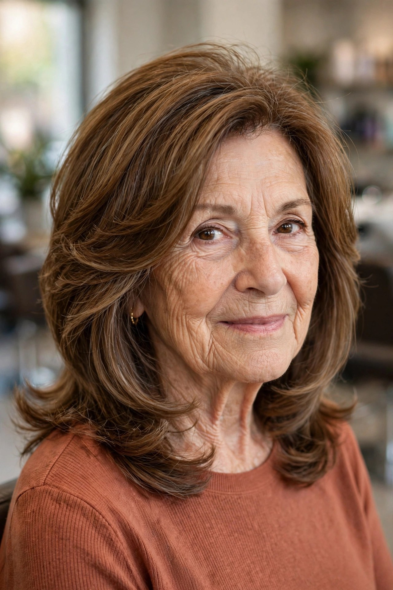 U-Shaped Shoulder Layers with a Rounded Back - shoulder length layered haircut on a woman over 60