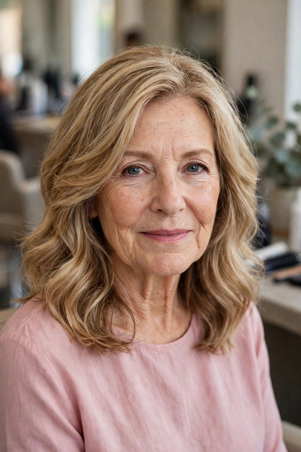 Soft Wavy Shoulder Layers - shoulder length layered haircut on a woman over 60