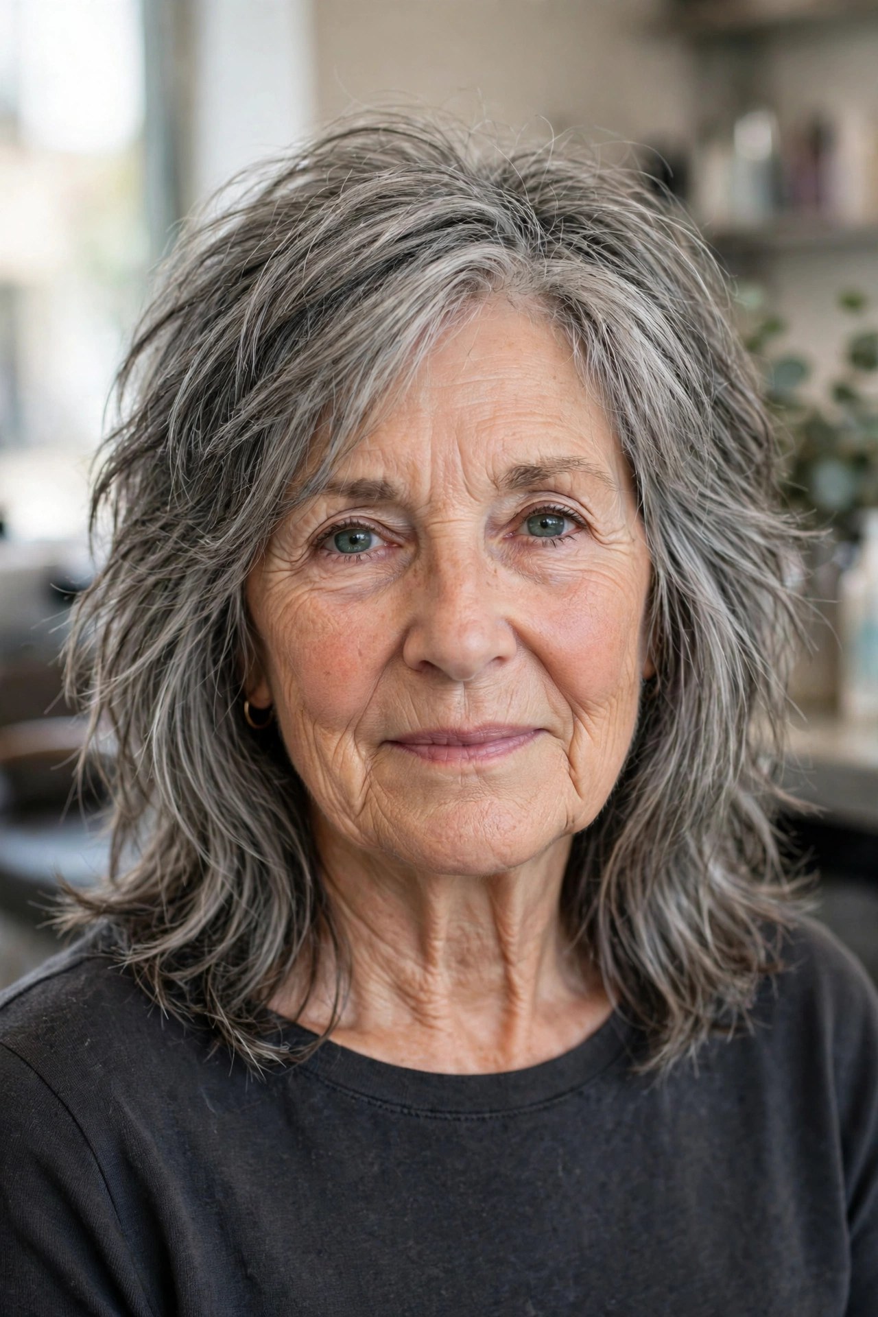 Choppy Shoulder-Length Layers - shoulder length layered haircut on a woman over 60