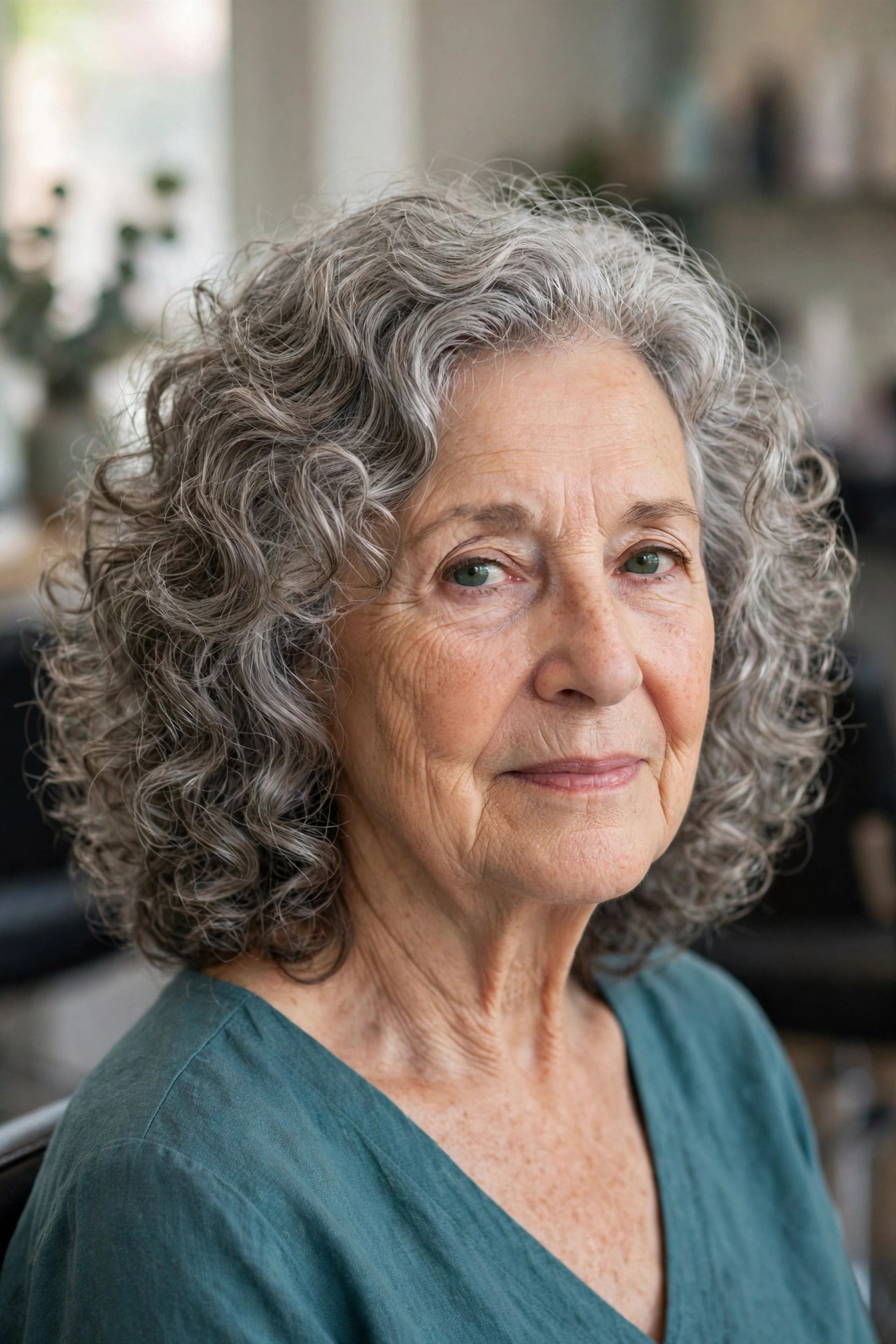 Curly Shoulder-Length Layers - shoulder length layered haircut on a woman over 60