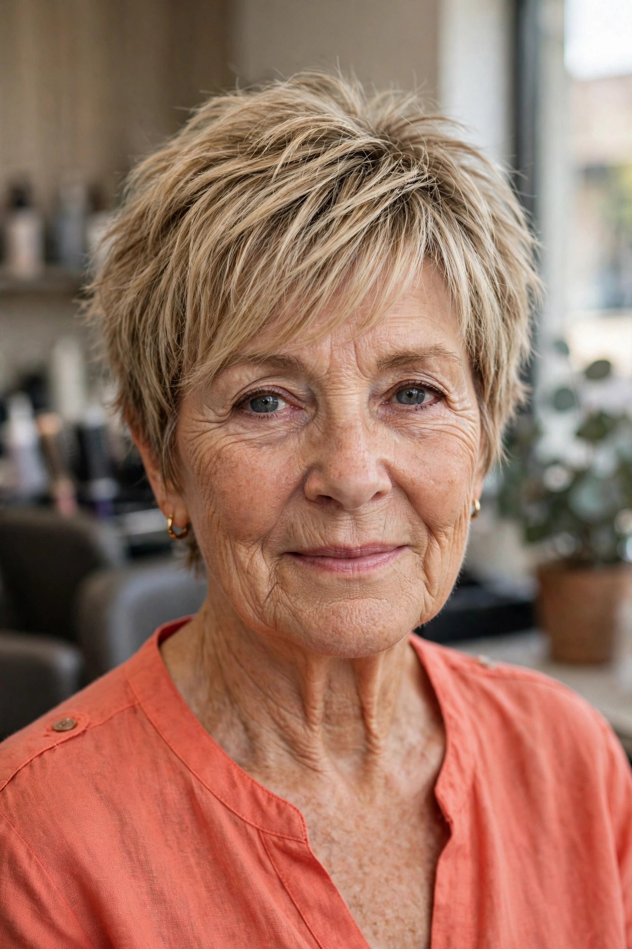 Choppy Short Cut with Side-Swept Bangs - side-swept bangs for a woman over 50
