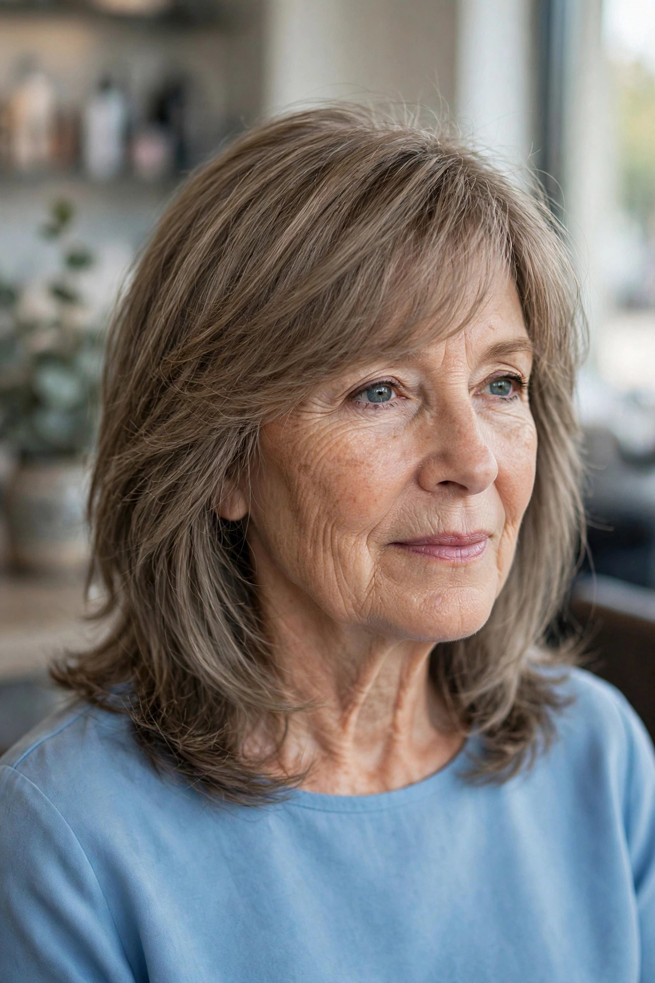 Wispy Side-Swept Bangs with Medium Layers - side-swept bangs for a woman over 50