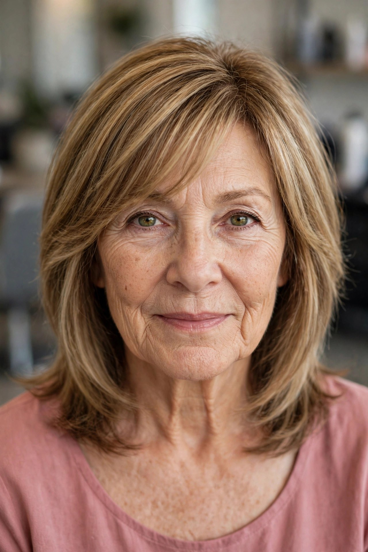 Layered Midi with Side-Swept Bangs and Face Framing - side-swept bangs for a woman over 50