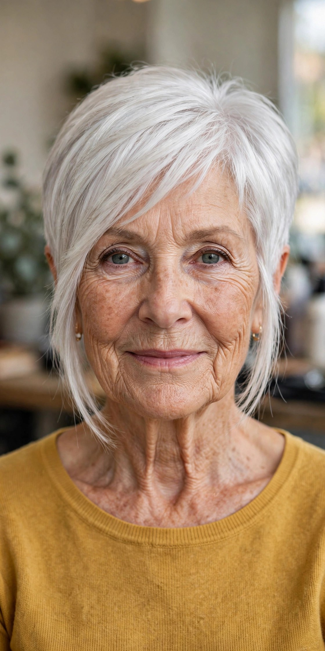 Silver Pixie Bob with a Luminous Front on a woman over 60 - silver hairstyle