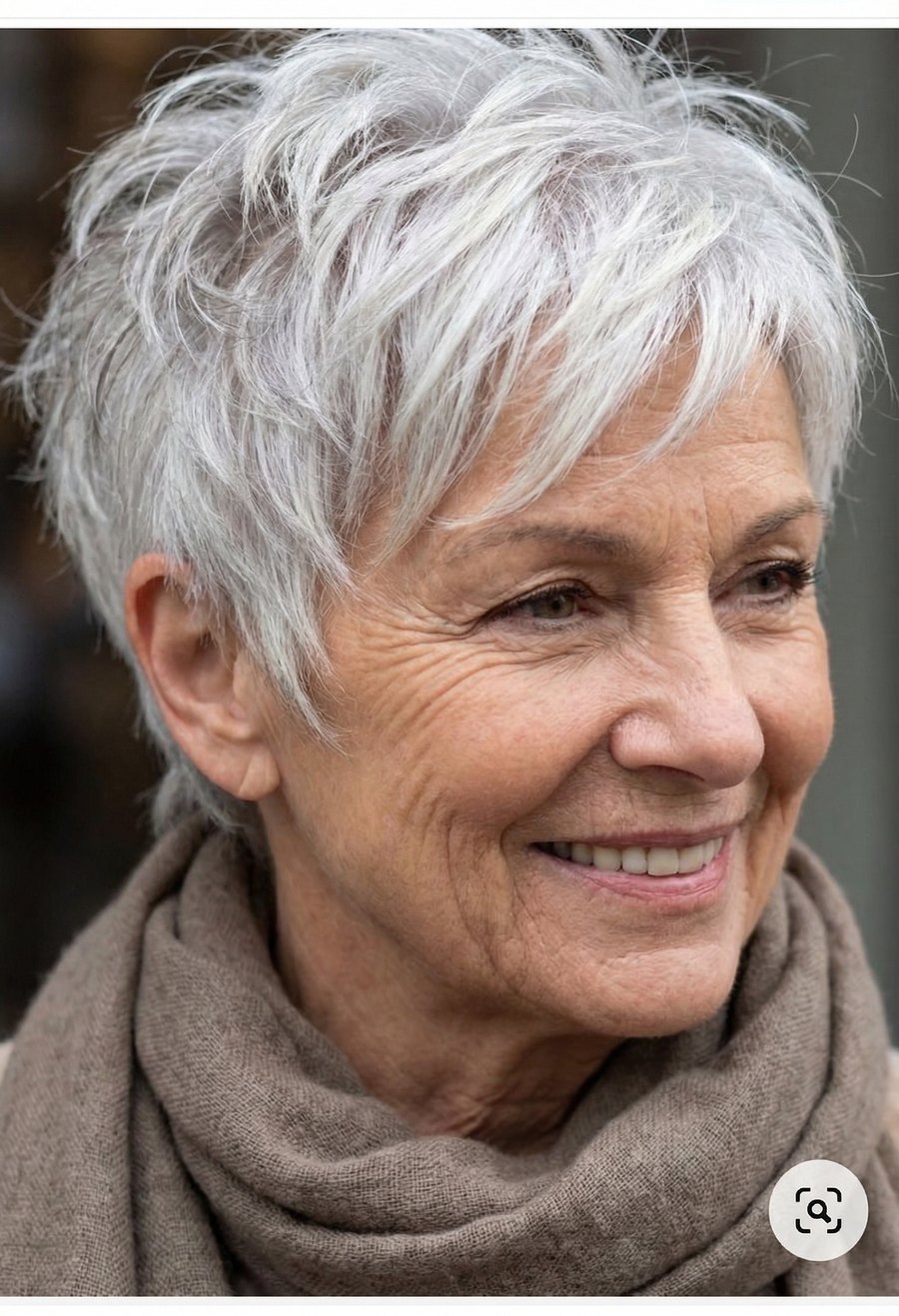 The Textured Silver Pixie With Natural Shine - silver short hairstyle on a woman over 70