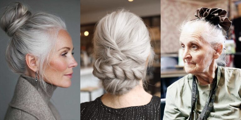 23 Simple Bun Hairstyles for Women Over 70 With Long Gray Hair