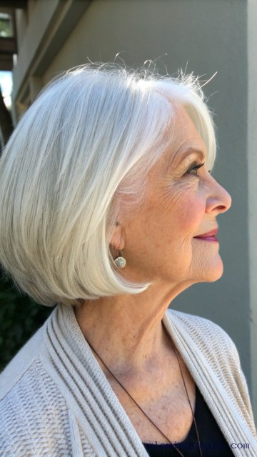 Soft Rounded Bob with Face-Framing Layers — soft rounded bob hairstyle on a woman over 70 with gray hair