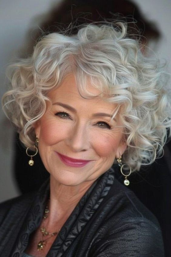 Textured Rounded Bob for Thick Hair — soft rounded bob hairstyle on a woman over 70 with gray hair
