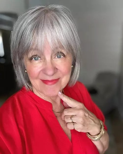 Rounded Bob in Soft Salt-and-Pepper — soft rounded bob hairstyle on a woman over 70 with gray hair